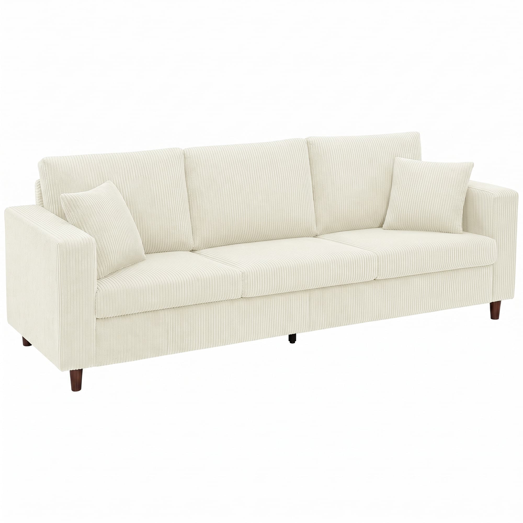 HOMCOM Canapé 3 Places en Velours Côtelé, Canapé de Salon Moderne 225 cm, Assise Large, Coussin à Ressorts, Crème