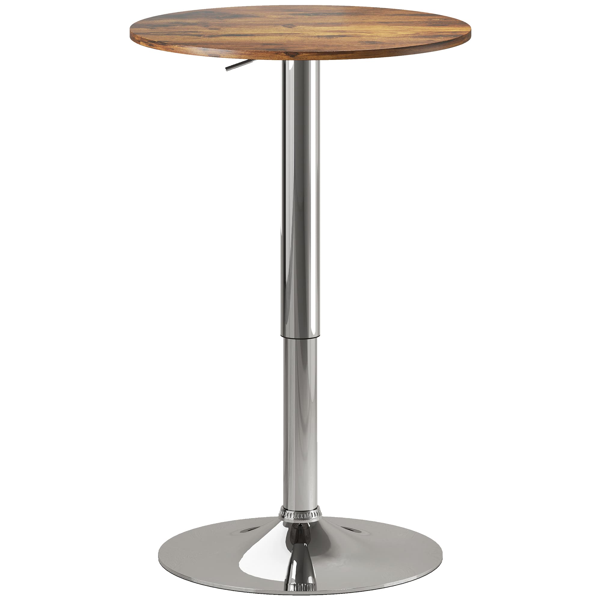 HOMCOM Table de Bar Table Bistro Mange-debout Hauteur réglable 67-93 cm Plateau pivotant 360° marron