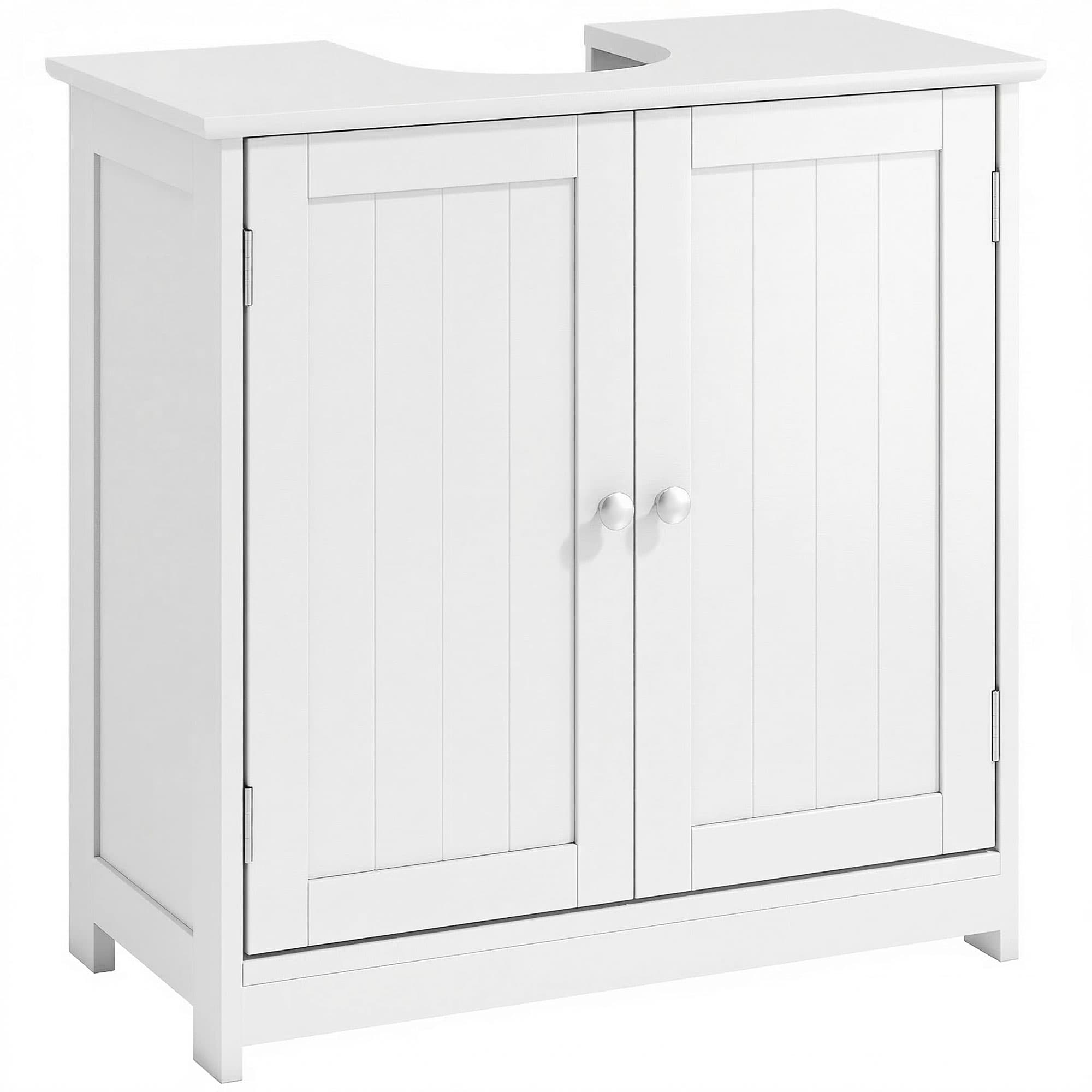 kleankin Vasque salle de bain meubles sous lavabo placard 2 portes avec étagère dim. 60L x 30l x 60H cm MDF blanc Aosom France