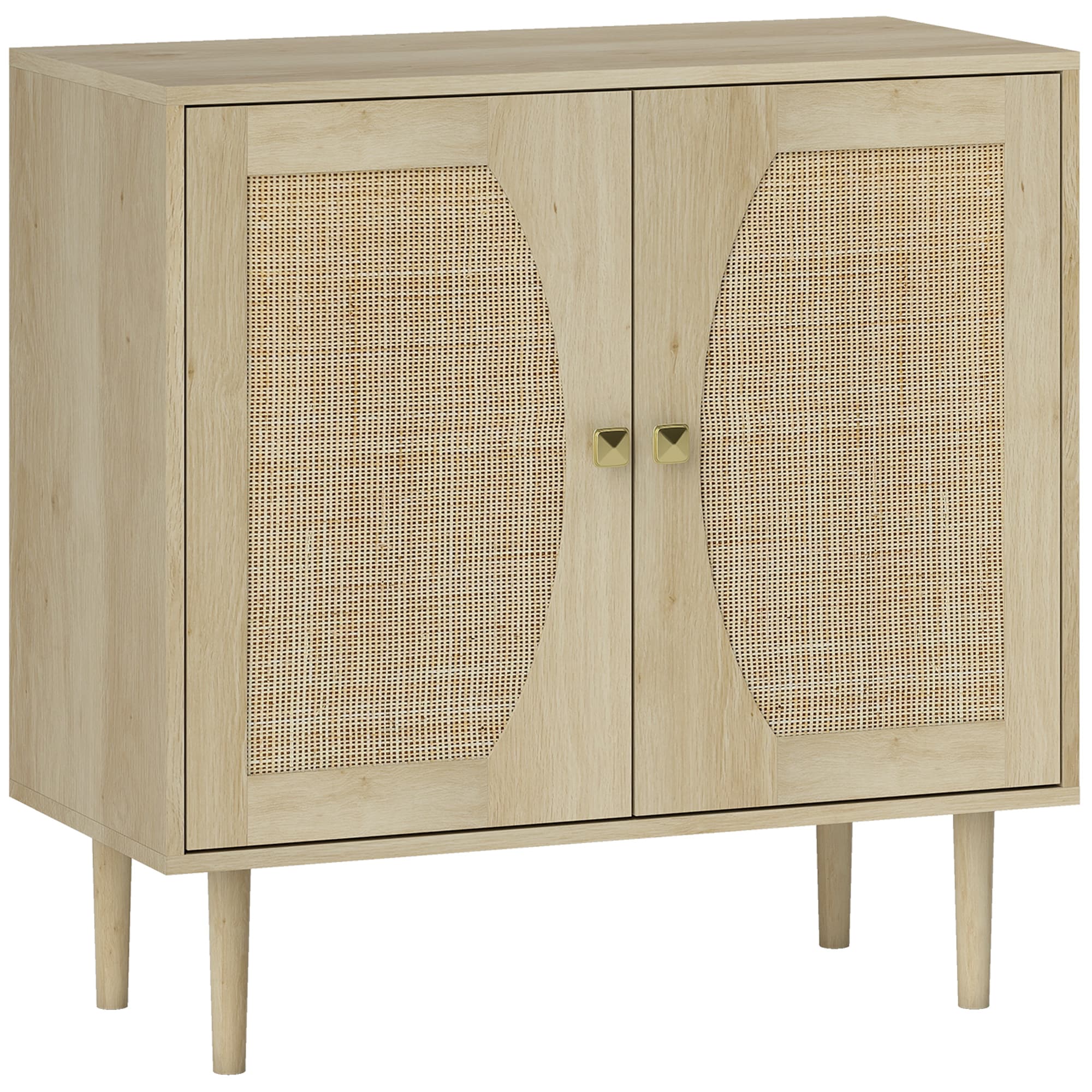HOMCOM Buffet de cuisine meuble de rangement double portes avec 2 niveaux, façade en cannage 80 x 38 x 79 cm effet bois naturel