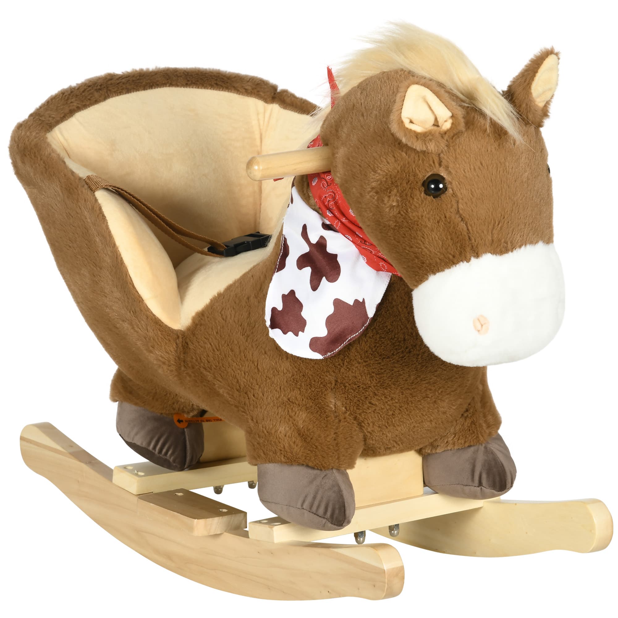 HOMCOM Cheval à bascule jouet à bascule fauteuil intégré ceinture de sécurité fonction sonore hennissement 18-36 mois marron