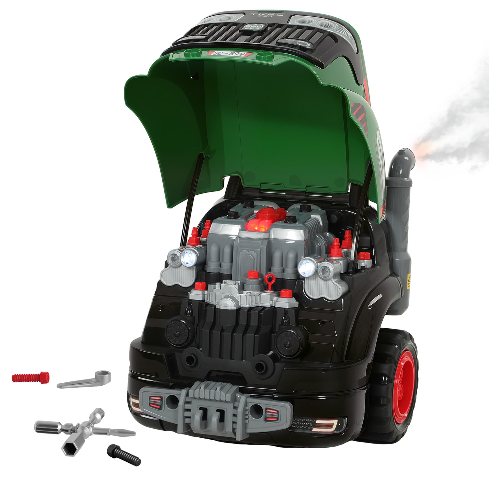 AIYAPLAY Jouet Moteur de Camion pour Enfants, Camion Mécano, Volant avec Effet de Brume, Sonores et Lumineux pour 3-6 Ans, Vert