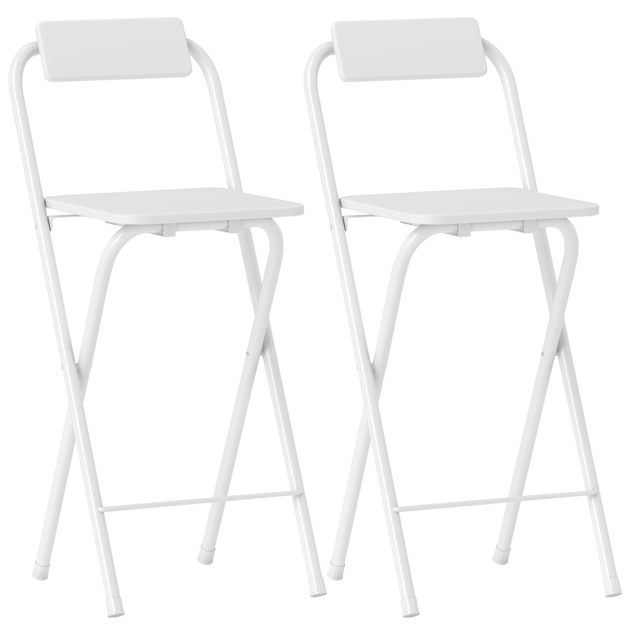 HOMCOM Lot de 2 tabourets de bar pliables avec dossier et repose-pieds, cadre en acier, 87 cm de haut, blanc