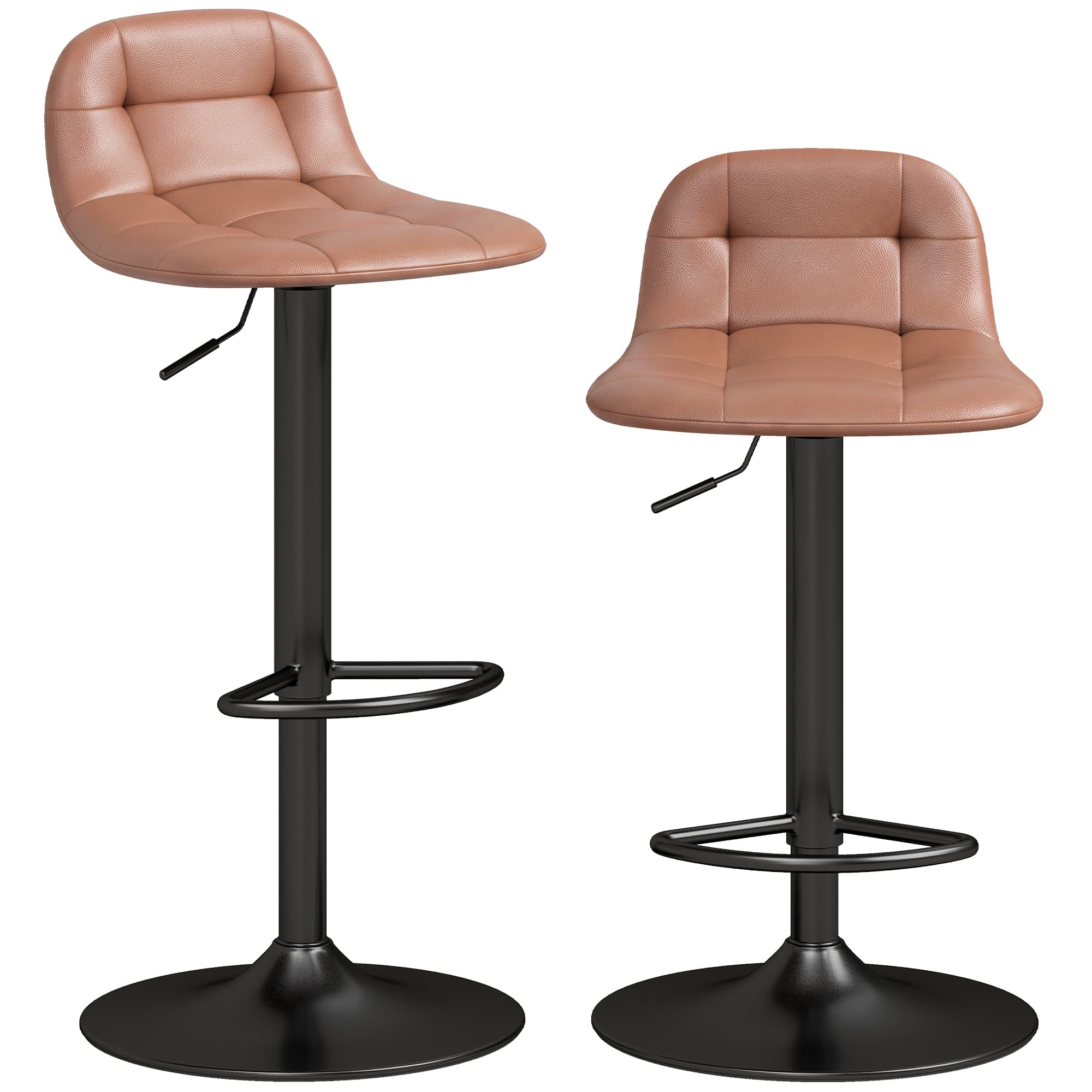 HOMCOM Lot de 2 Tabourets de Bar en Cuir PU, Rétro-Industriel, Hauteur Réglable, Pivotant 360°, 40x41,5x76-98cm, Marron Foncé