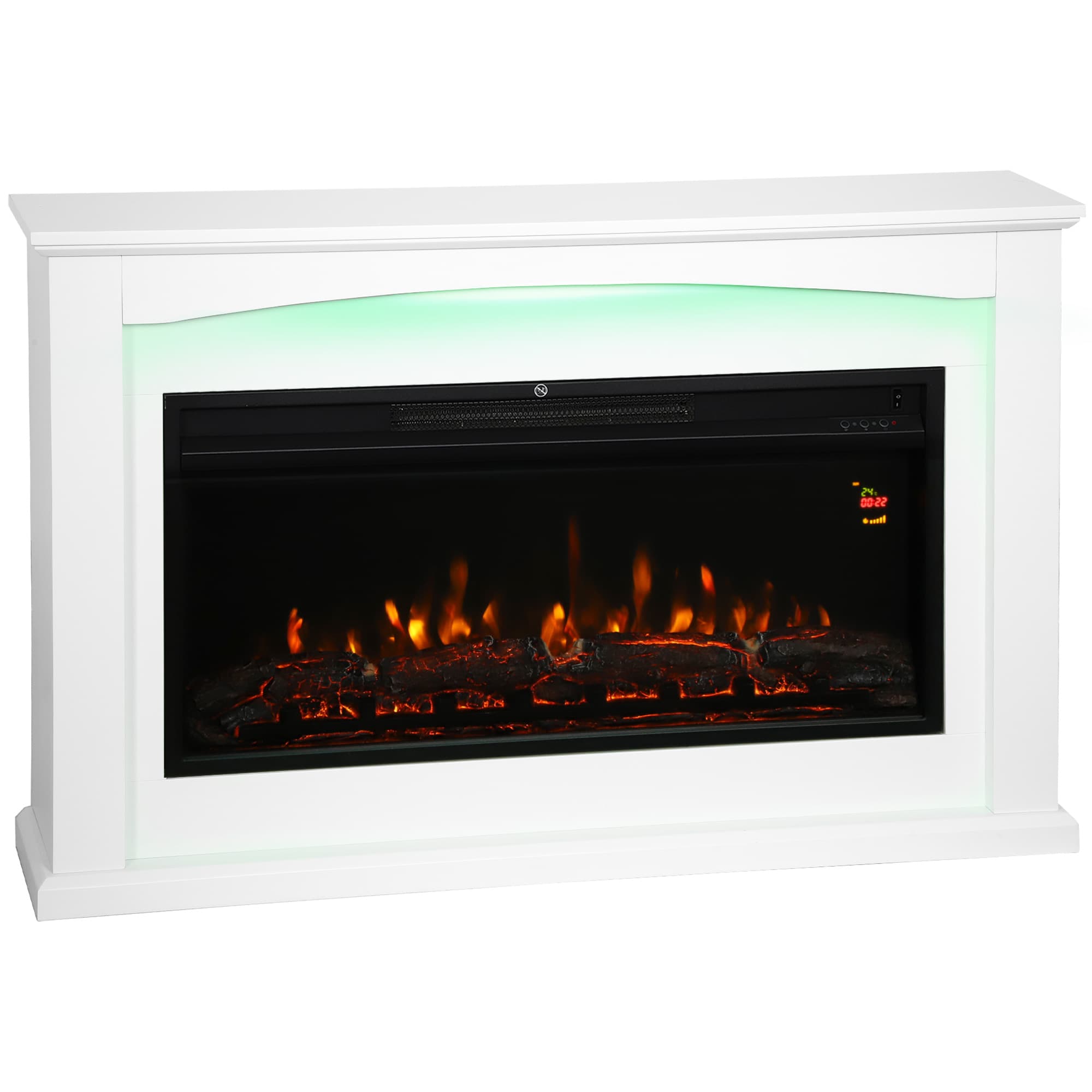 HOMCOM Cheminée électrique 1000W/2000W, fausse cheminée décorative, effet flamme à 5 luminosités réglables, 121x25x77cm, blanc
