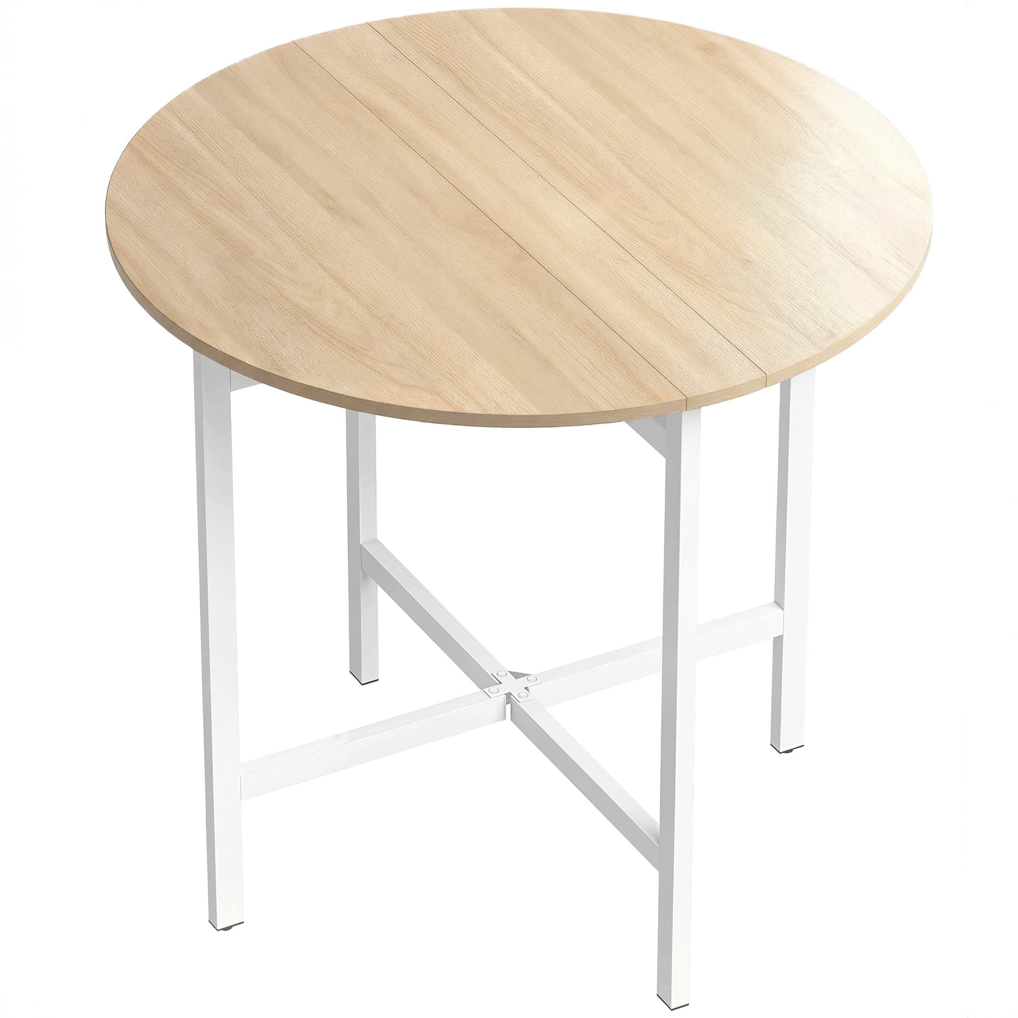 HOMCOM Table à manger pliante, table de cuisine ronde Ø 80 cm pour 4 personnes avec 2 abattants, pieds en acier, bois naturel