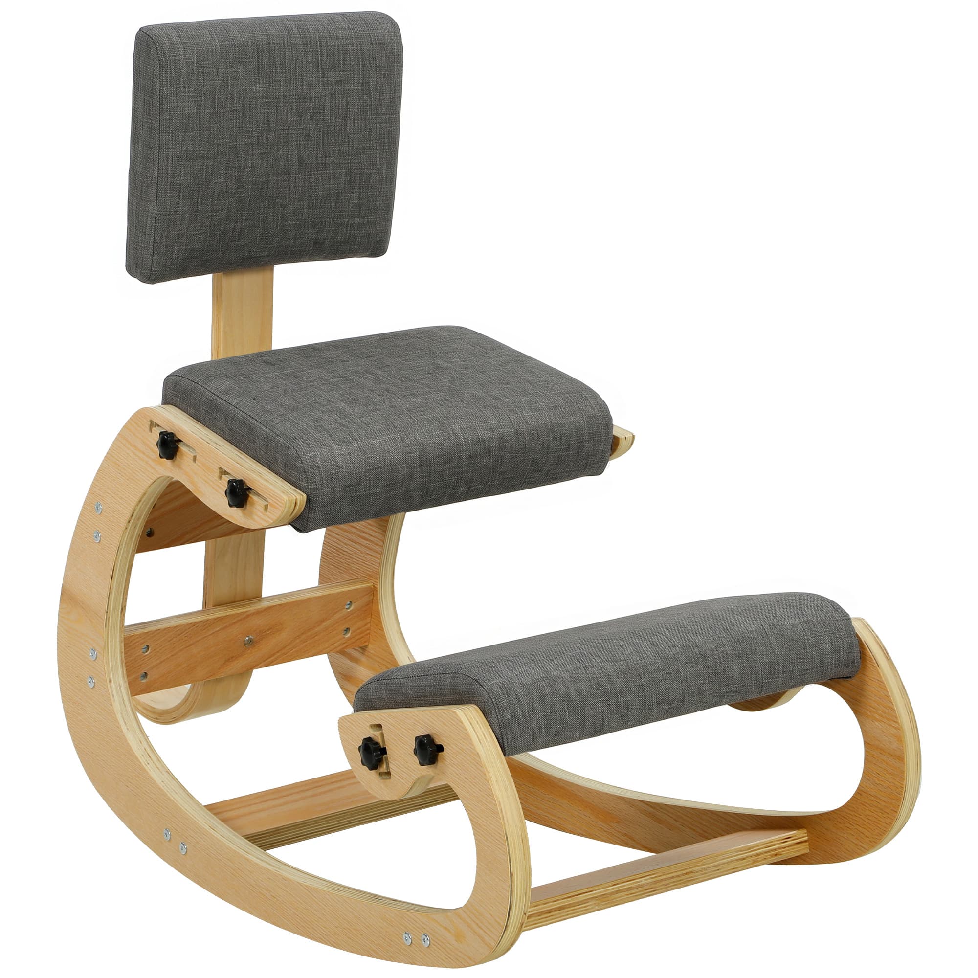 HOMCOM Chaise Ergonomique à Genoux en Tissu Effet Lin et Contreplaqué de Bouleau, Gris