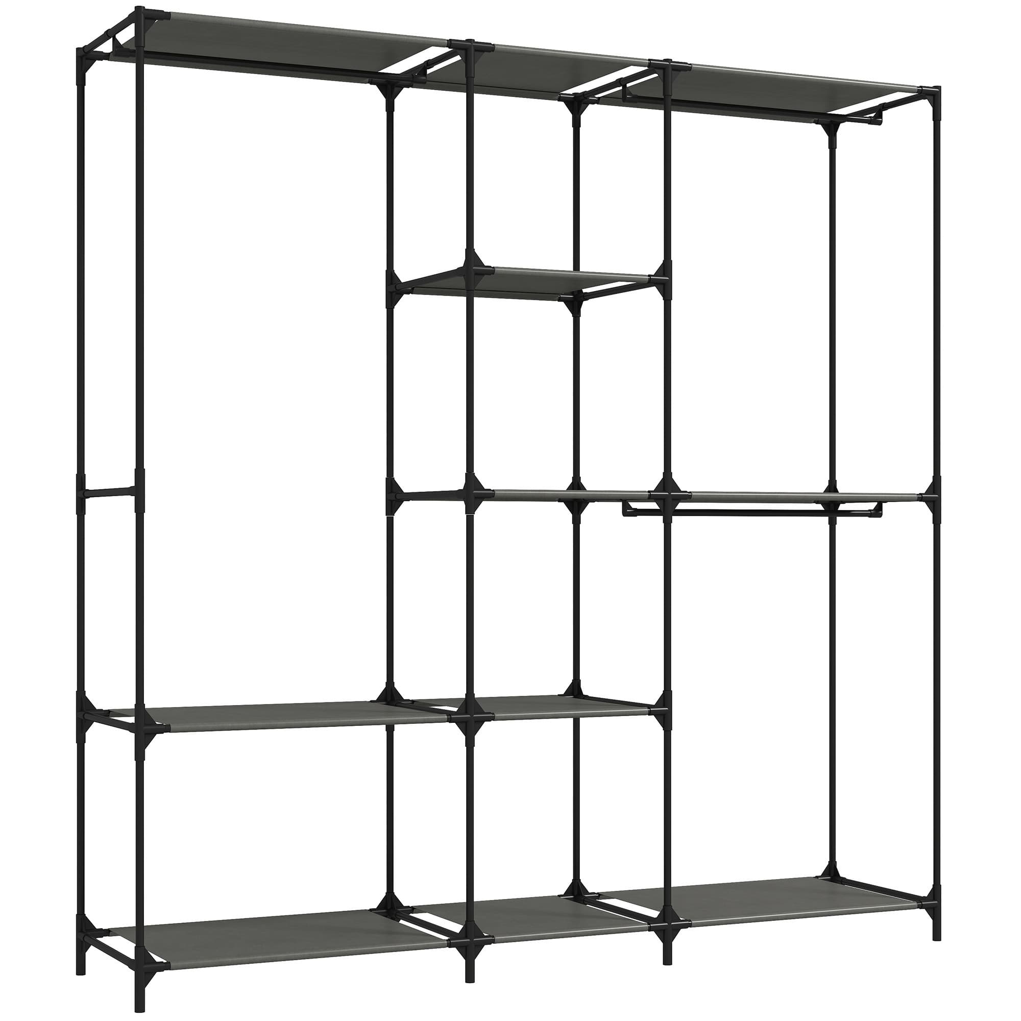 HOMCOM Armoire textile, portable, sans outil, avec 3 tringles et 5 étagères, 182 x 43 x 182 cm, Noir