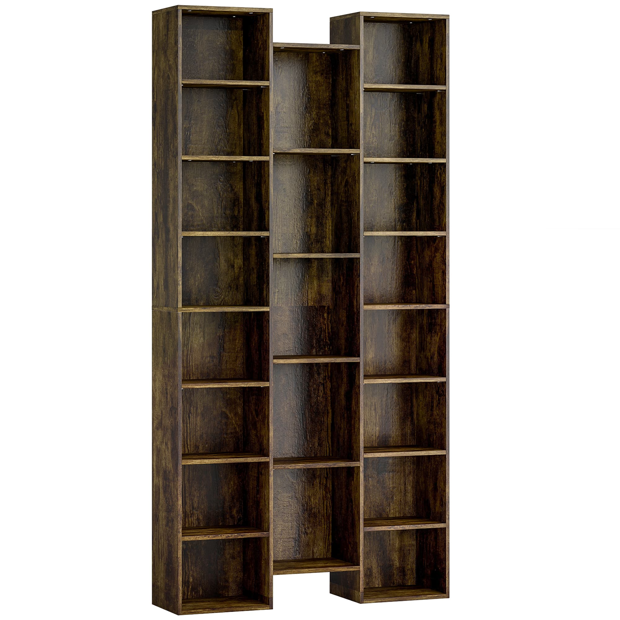 HOMCOM Bibliothèque moderne en bois haute 181 cm avec 21 compartiments et 10 étagères réglables, Marron Rustique