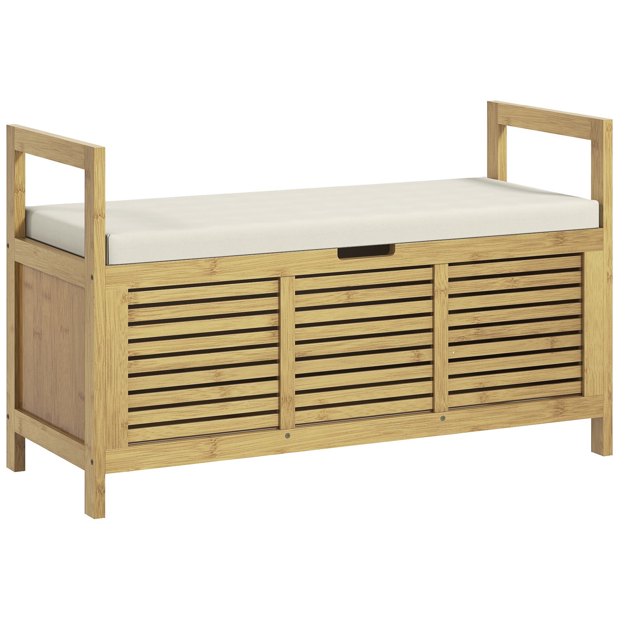 Outsunny Banc Coffre Entrée Coussin Accoudoirs Compartiment Caché Bois Naturel Aosom France