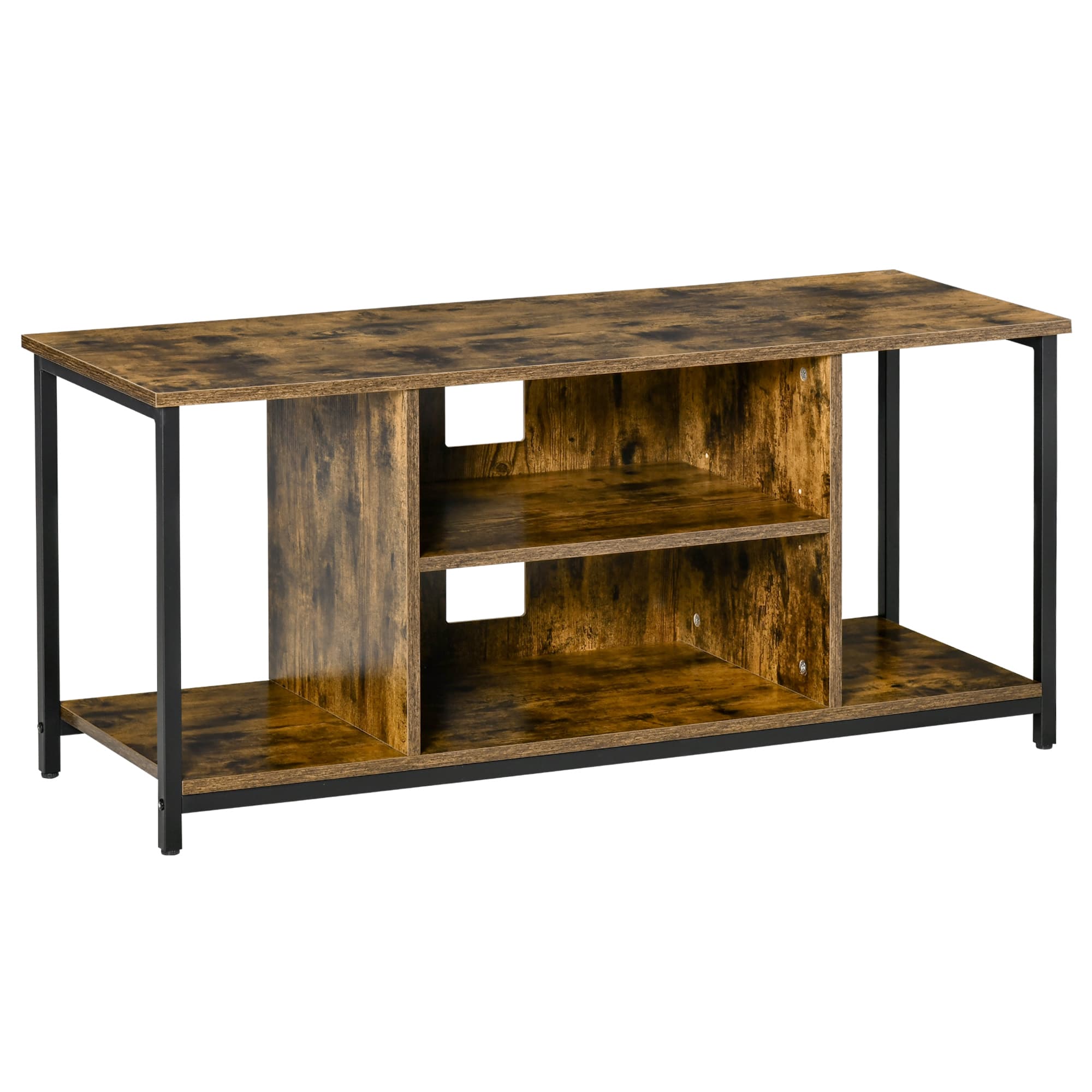 HOMCOM Meuble TV, meuble télé avec compartiments ouverts, étagère réglable, 110x40x50cm, brun rustique