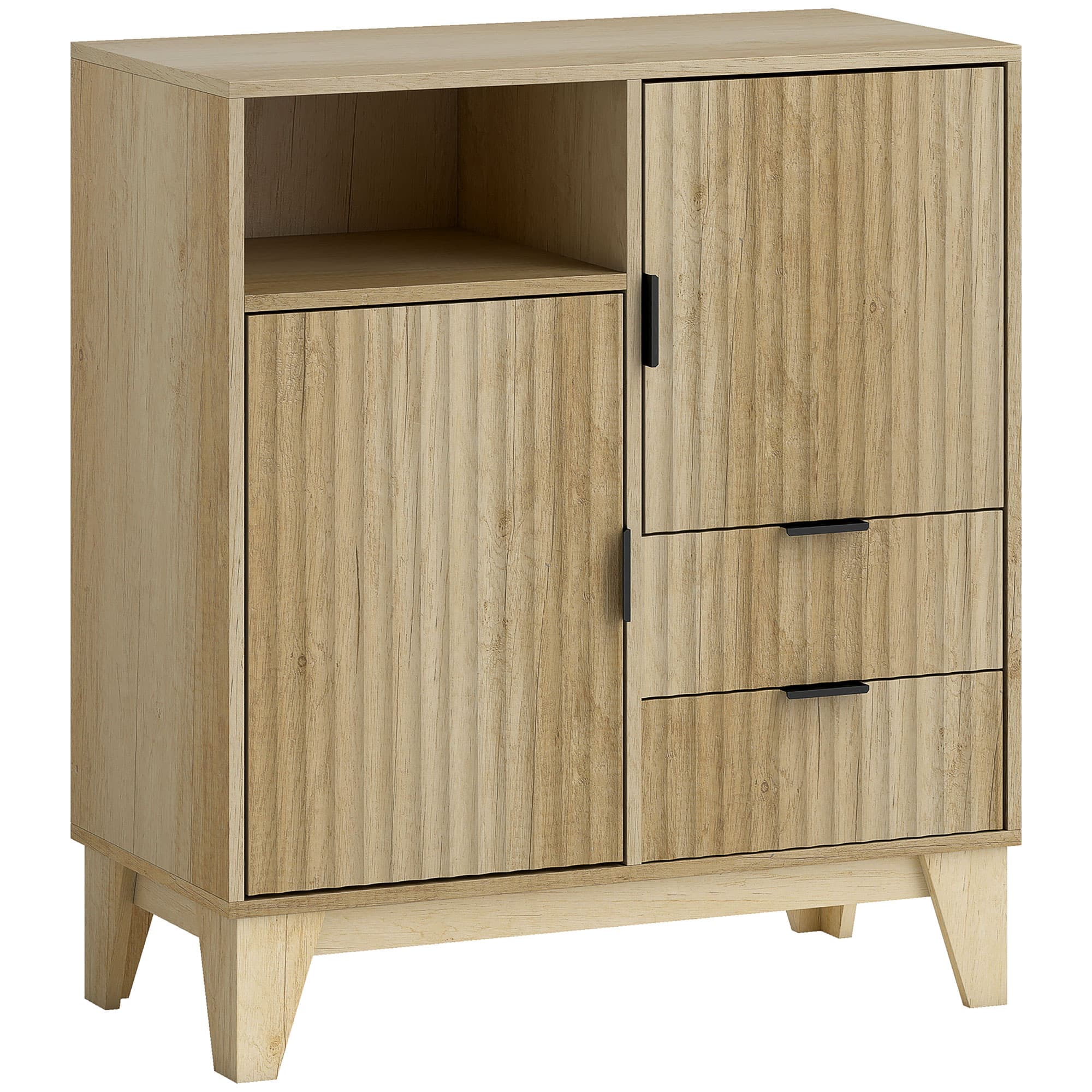 HOMCOM Buffet salon, meuble de rangement, 2 portes, 2 tiroirs, étagère réglable, compartiment ouvert, 80x40x90cm, bois naturel