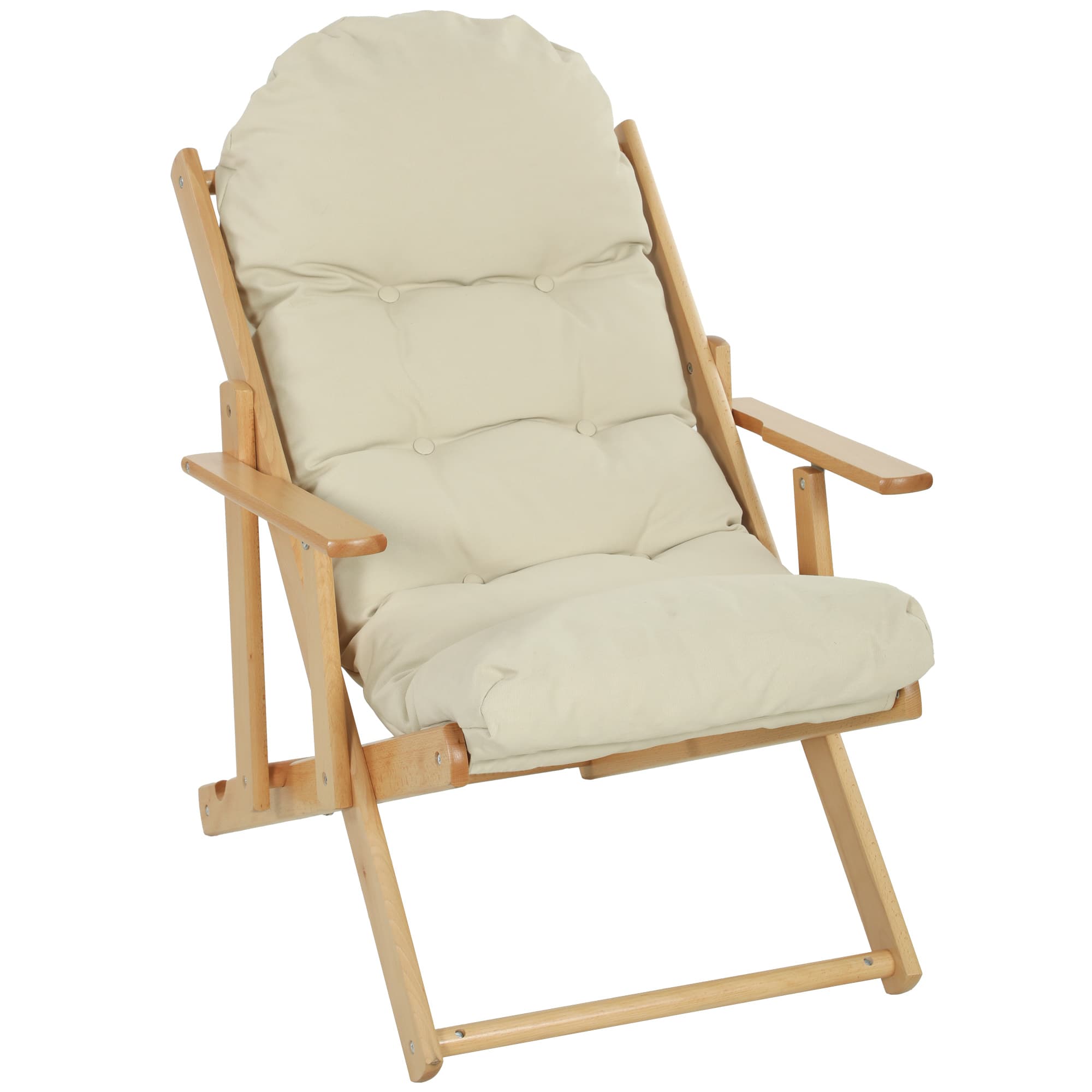 HOMCOM Fauteuil Chaise de Salon Pliable et inclinable en Bois Fauteuil Relax Confortable avec Coussin capitonné épais