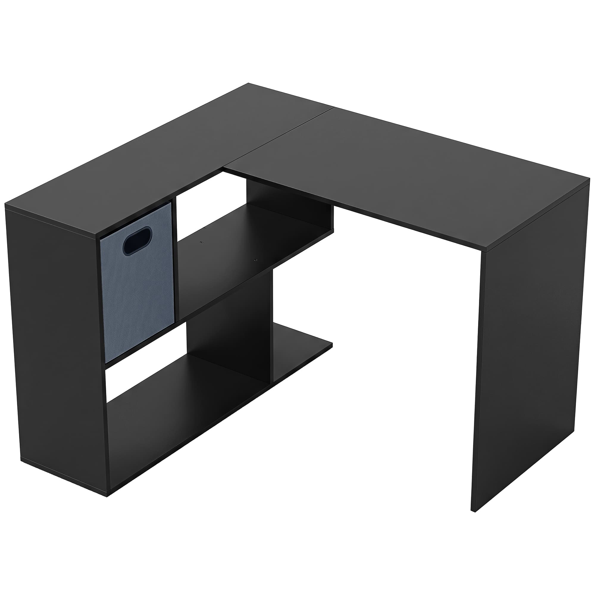 HOMCOM Bureau d'angle, bureau d'ordinateur avec tiroir en tissu et compartiments ouverts, 110 x 100 x 75 cm, noir