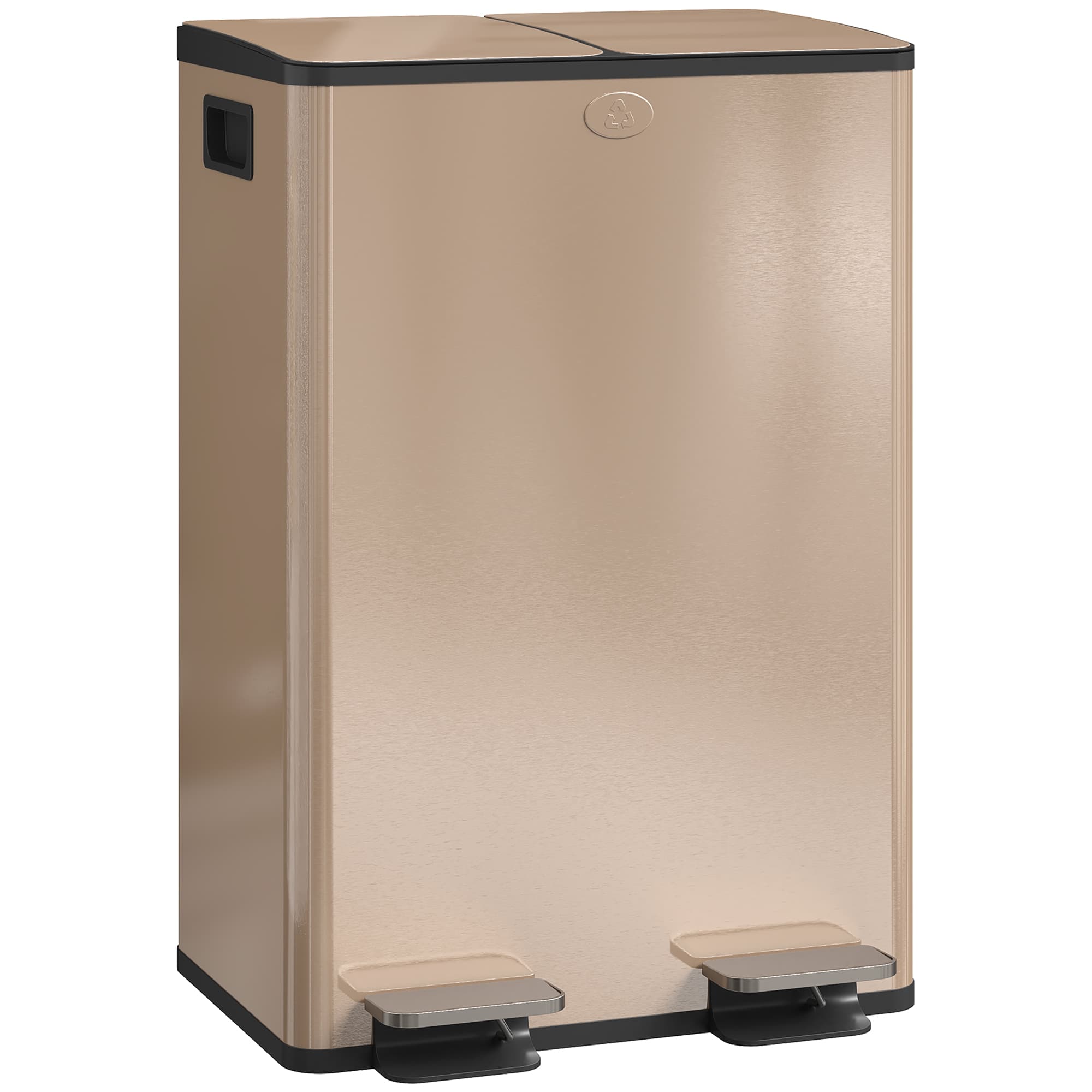 HOMCOM Poubelle de cuisine 2 compartiments de 2 x 28L, acier inoxydable, couvercle à fermeture douce, 45,8x36x67,6cm, or
