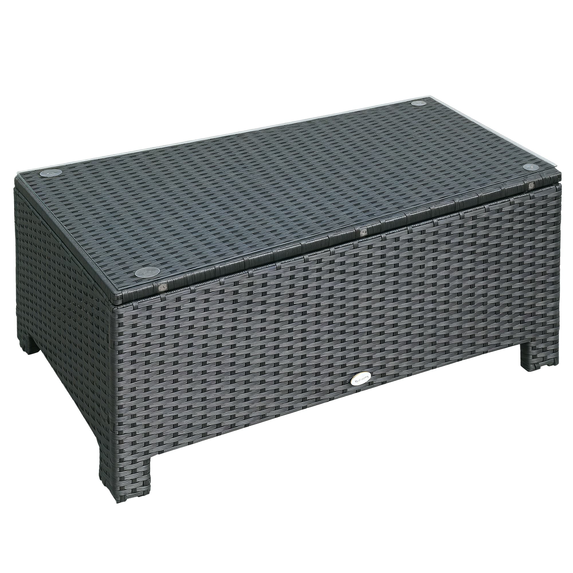 Outsunny Table Basse Rotin de Jardin Plateau Verre Trempé 5 mm Max. 50 Kg 85 x 50 x 39 cm Noir