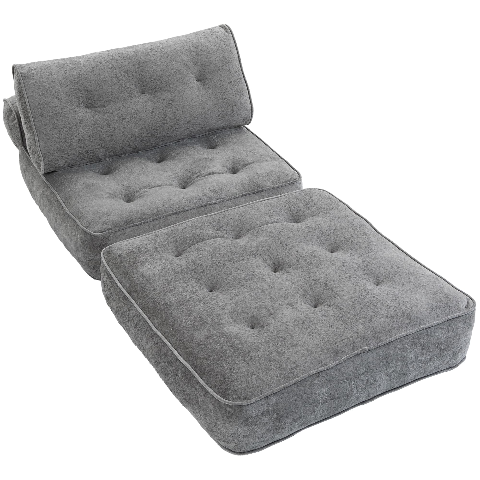 HOMCOM Fauteuil Convertible 1 Place 95 x 220 cm avec 2 Oreillers, Siège Épais, Fauteuil-Lit Chauffeuse 3 en 1, Gris Clair