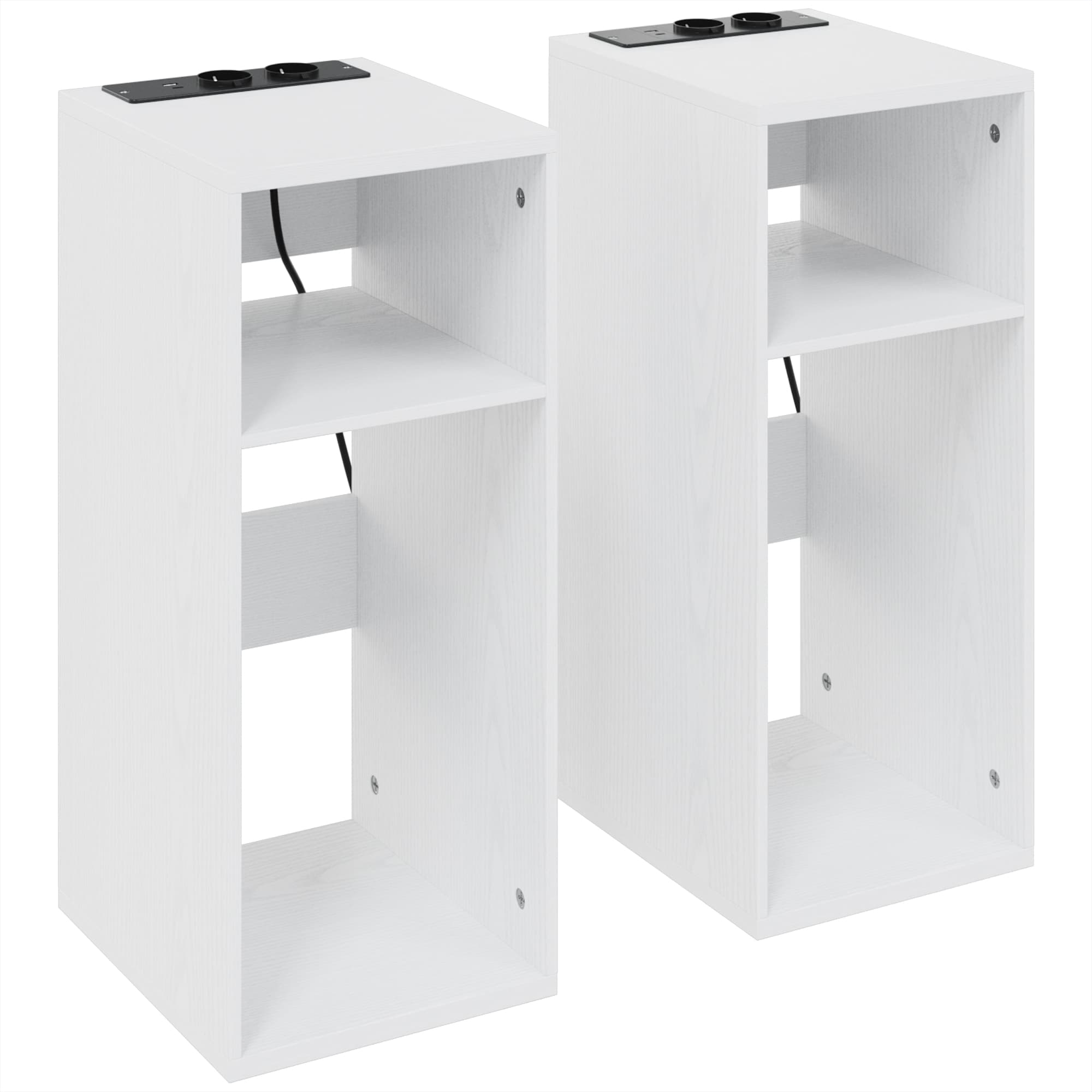 HOMCOM Ensemble de 2 Tables d'Appoint avec Station de Charge 2 Prises de Courant, 2 Ports USB et 2 Espaces Ouverts Blanc