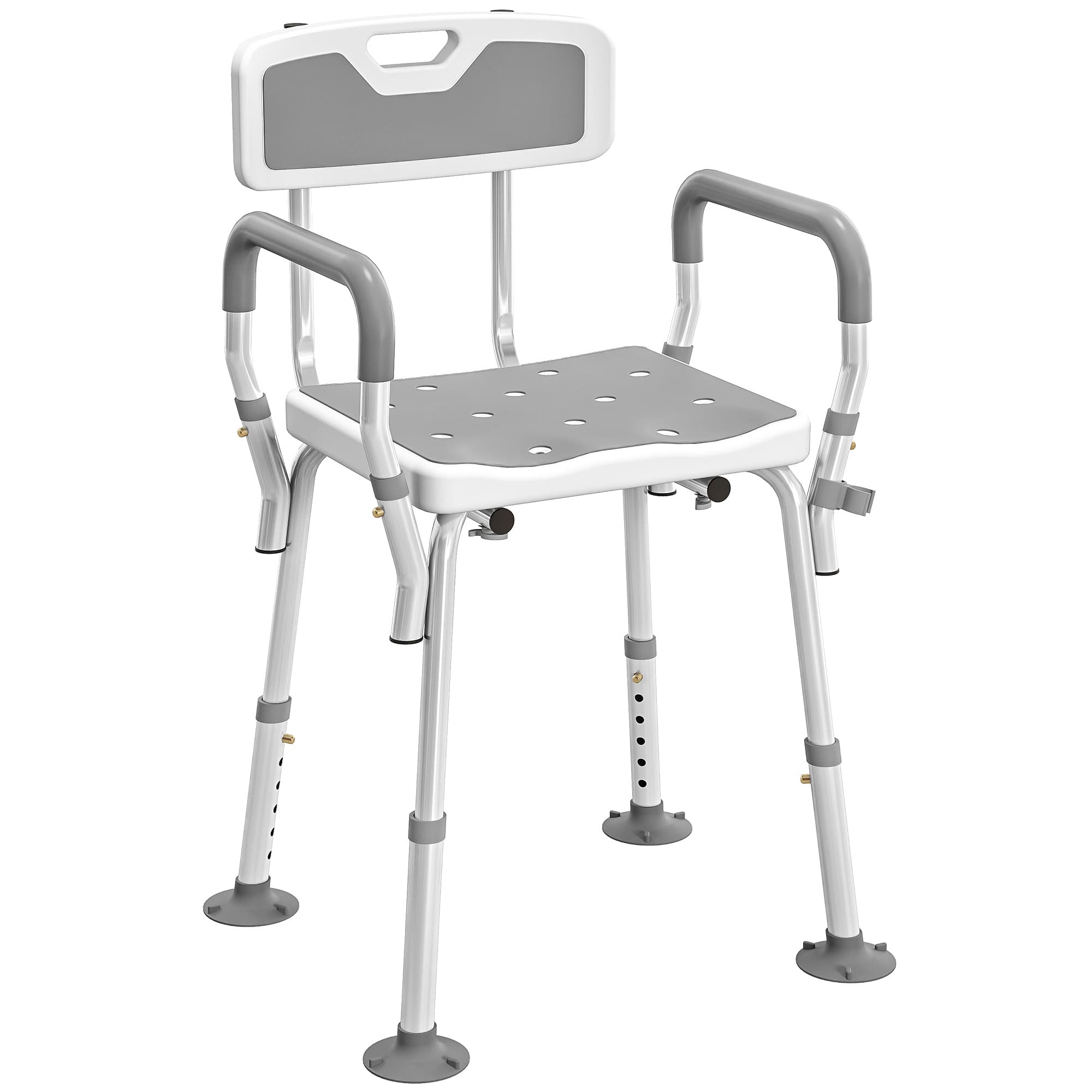HOMCOM Tabouret de douche chaise de douche ergonomique hauteur réglable pieds antidérapants 56,5 x 53,5 x 87 cm blanc et gris