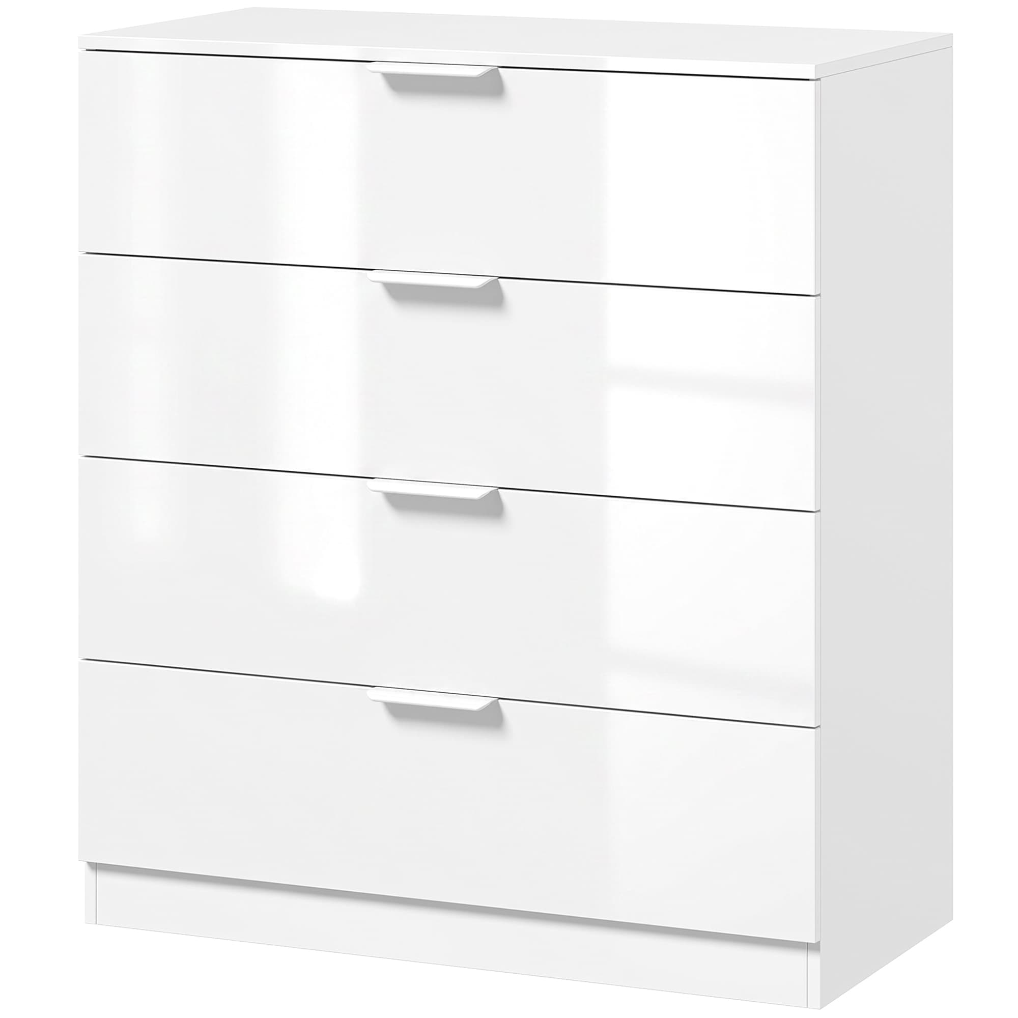 HOMCOM Commode Blanc laqué avec 4 tiroirs et glissières coulissantes