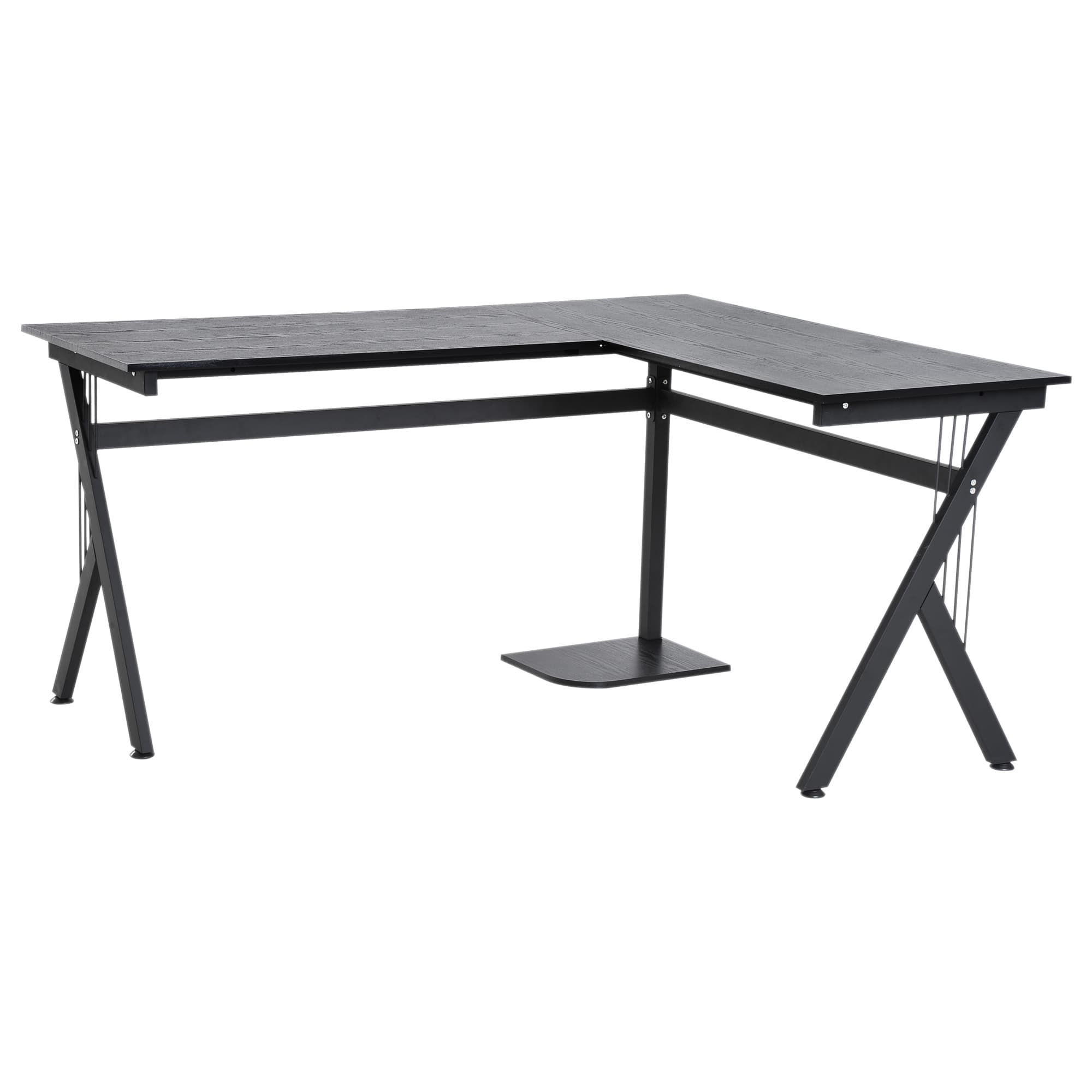 HOMCOM Bureau d'angle informatique design contemporain 155L x 130l x 76H cm MDF acier noir