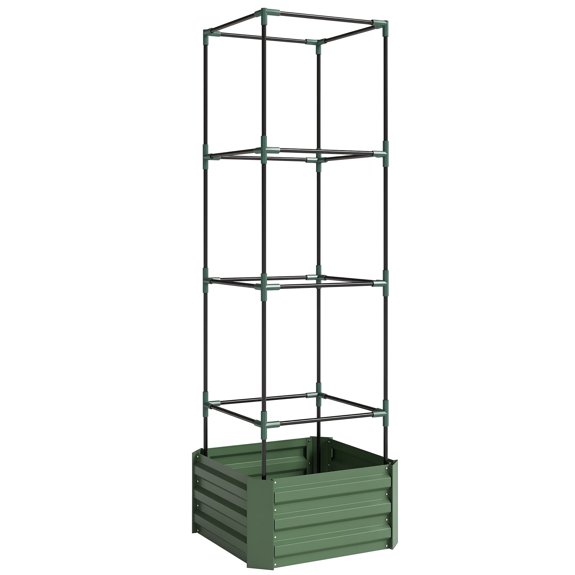 Outsunny Jardinière avec treillis ajustable, bac à fleurs avec cage à tomates acier galvanisé 61 x 61 x 187 cm vert