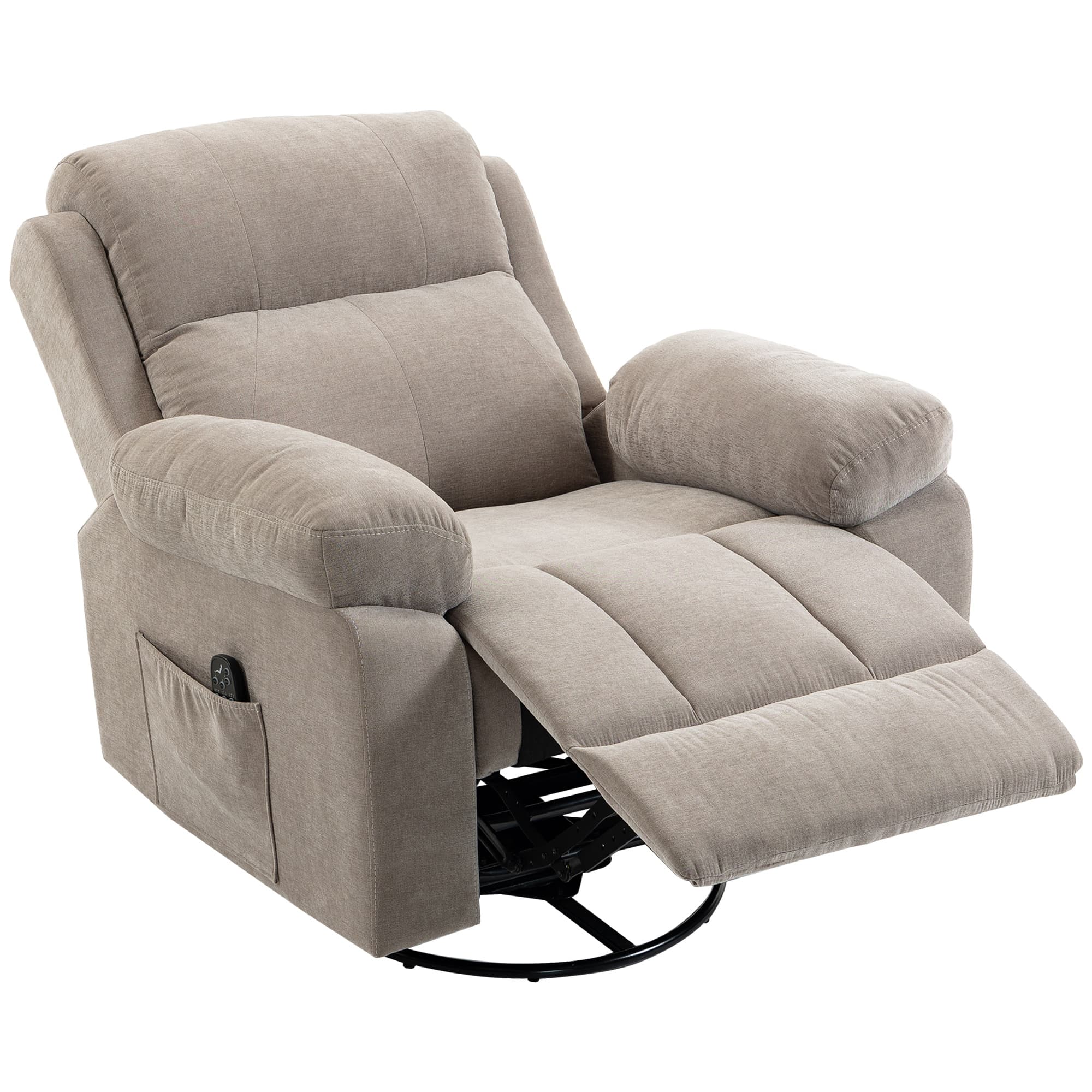 HOMCOM Fauteuil relax Fauteuil TV 360° pivotant Fauteuil massant avec chaleur, massage, aspect chenille, Beige
