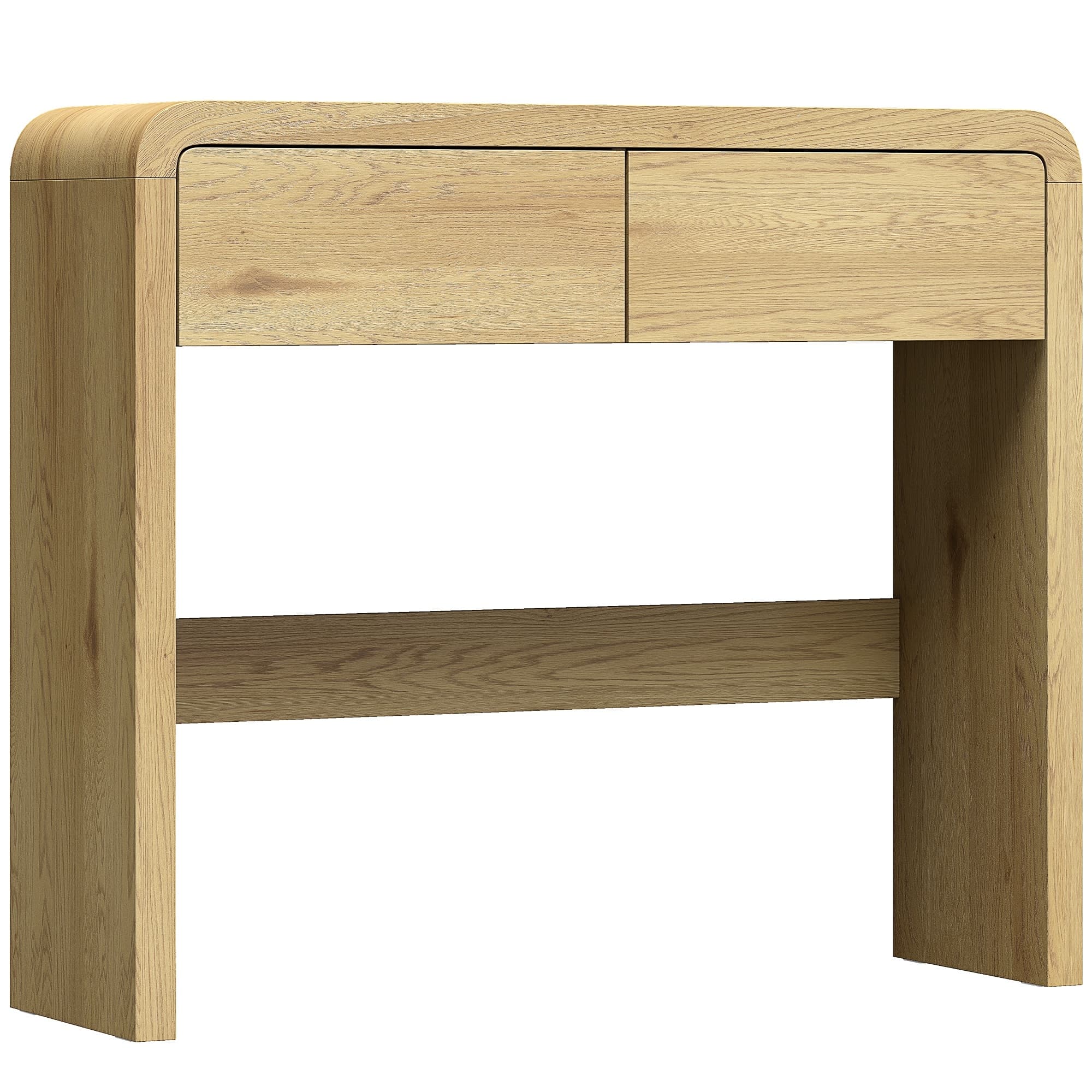 HOMCOM Table Console avec 2 Tiroirs, Console Meuble, 100 x 30 x 85 cm, Coins Arrondis et Plateau Épais, Bois Naturel