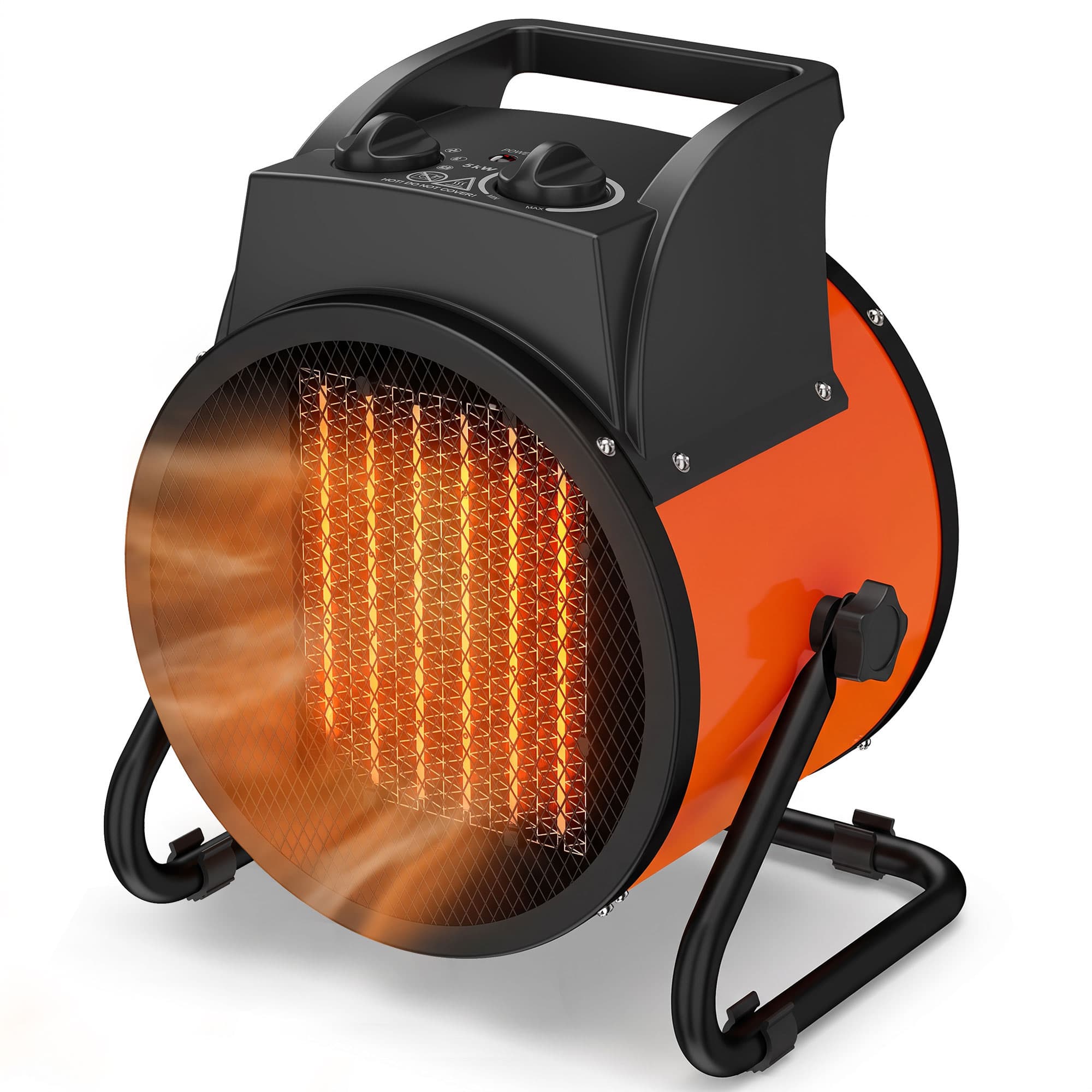 Outsunny Chauffage Électrique Céramique PTC 5000W Thermostat Réglable 3 Modes Angle Réglable Portable pour 48 m2 Orange