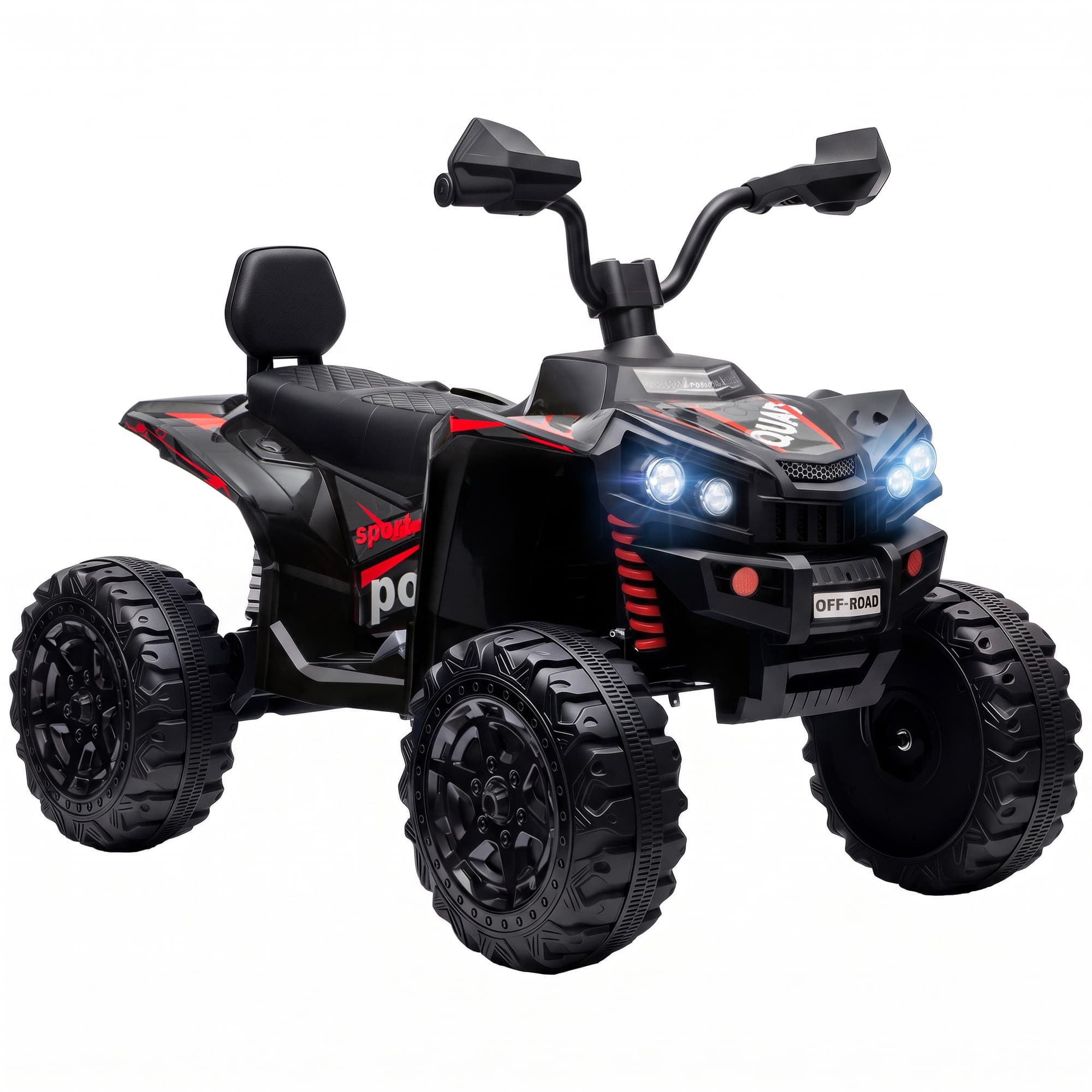 AIYAPLAY Quad électrique pour enfants ATV 24V 2 places, Batterie au lithium, 2 moteurs 120W, Suspension, Musique, Phares, Noir