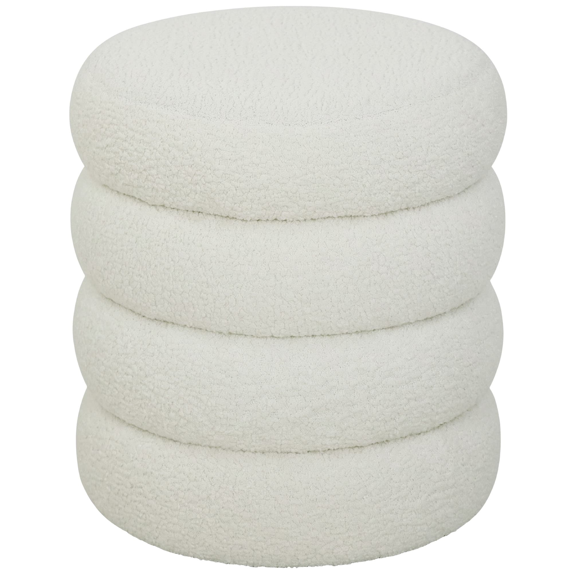 HOMCOM Repose pied salon, tabouret ottoman rond rembourré en peluche Teddy, pour chambre à coucher, entrée, Ø 40 x 45 cm, blanc