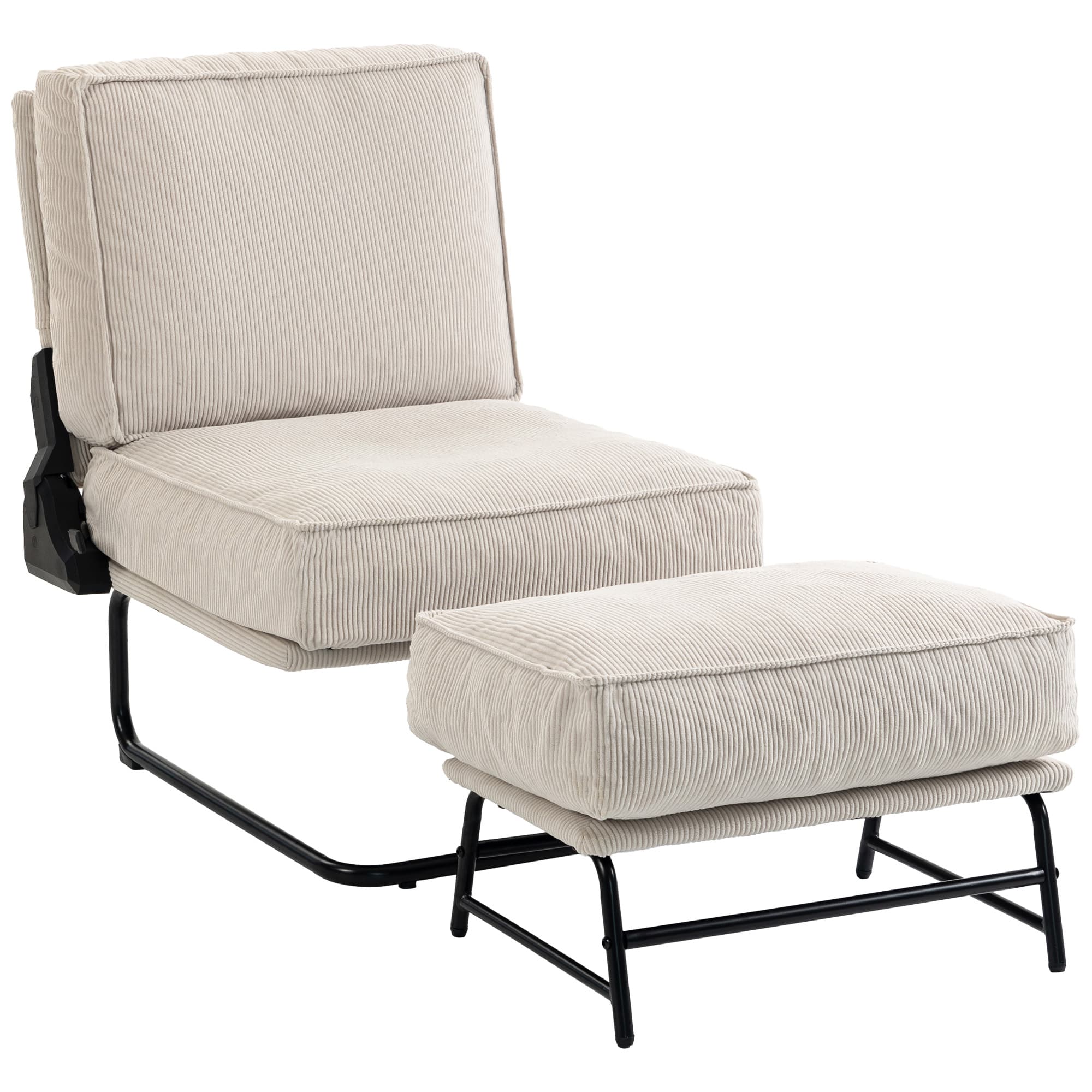 HOMCOM Fauteuil avec Repose-pieds Dossier Réglable Fauteuil de Lecture en Velours Côtelé avec Assise Large Rembourrage Épais Crème