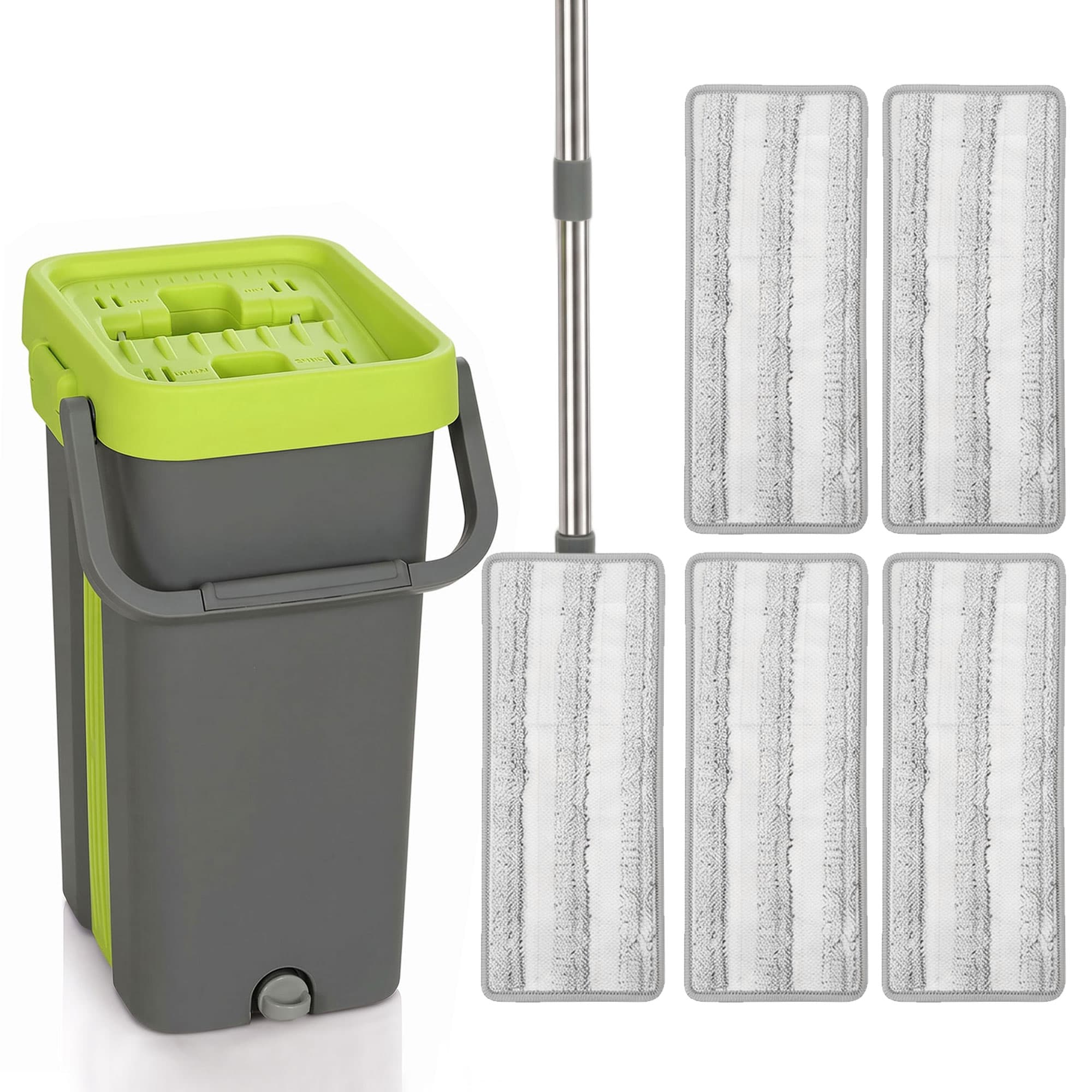 HOMCOM Set Mop Lave-Sol et Seau à 2 Compartiments avec Essoreuse, 5 Lingettes de Rechange en Microfibre, Gris Foncé