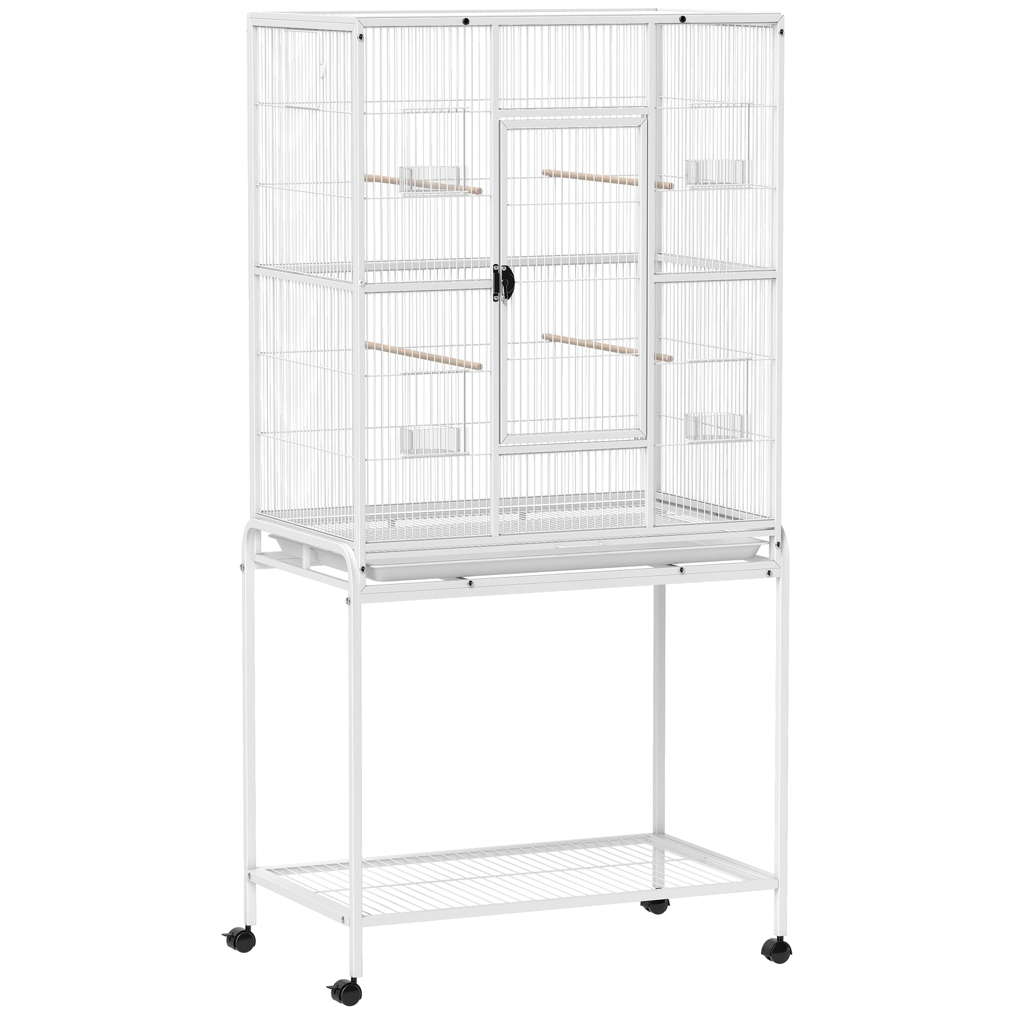 PawHut Cage à Oiseaux Portable avec 4 Mangeoires et 4 Perchoirs Pratique 81 x 48 x 162,5 cm Blanc