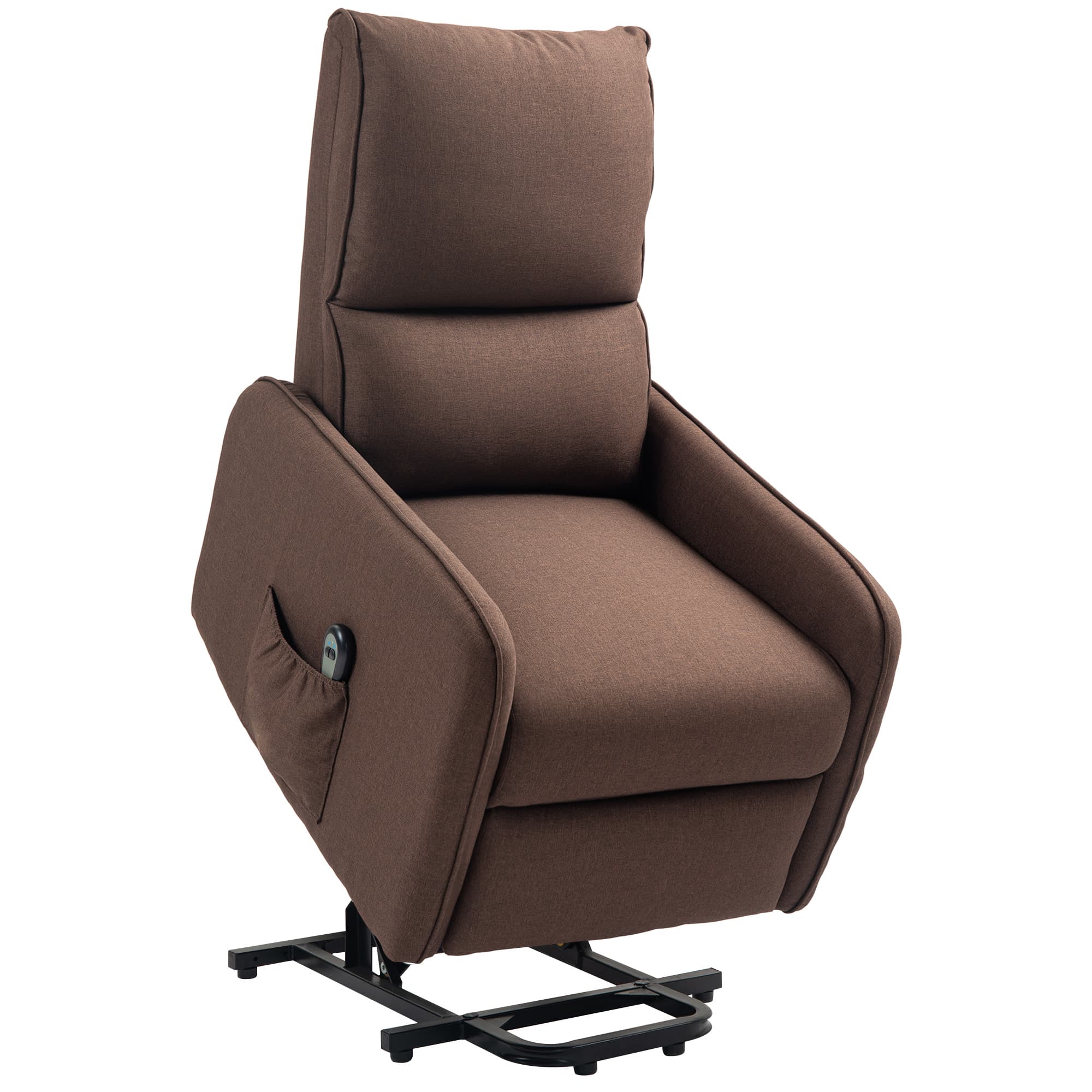 HOMCOM Fauteuil Relax Reclinable Électrique Releveur en Tissu Lin Télécommande Assise à Ressorts Repose-pieds Marron