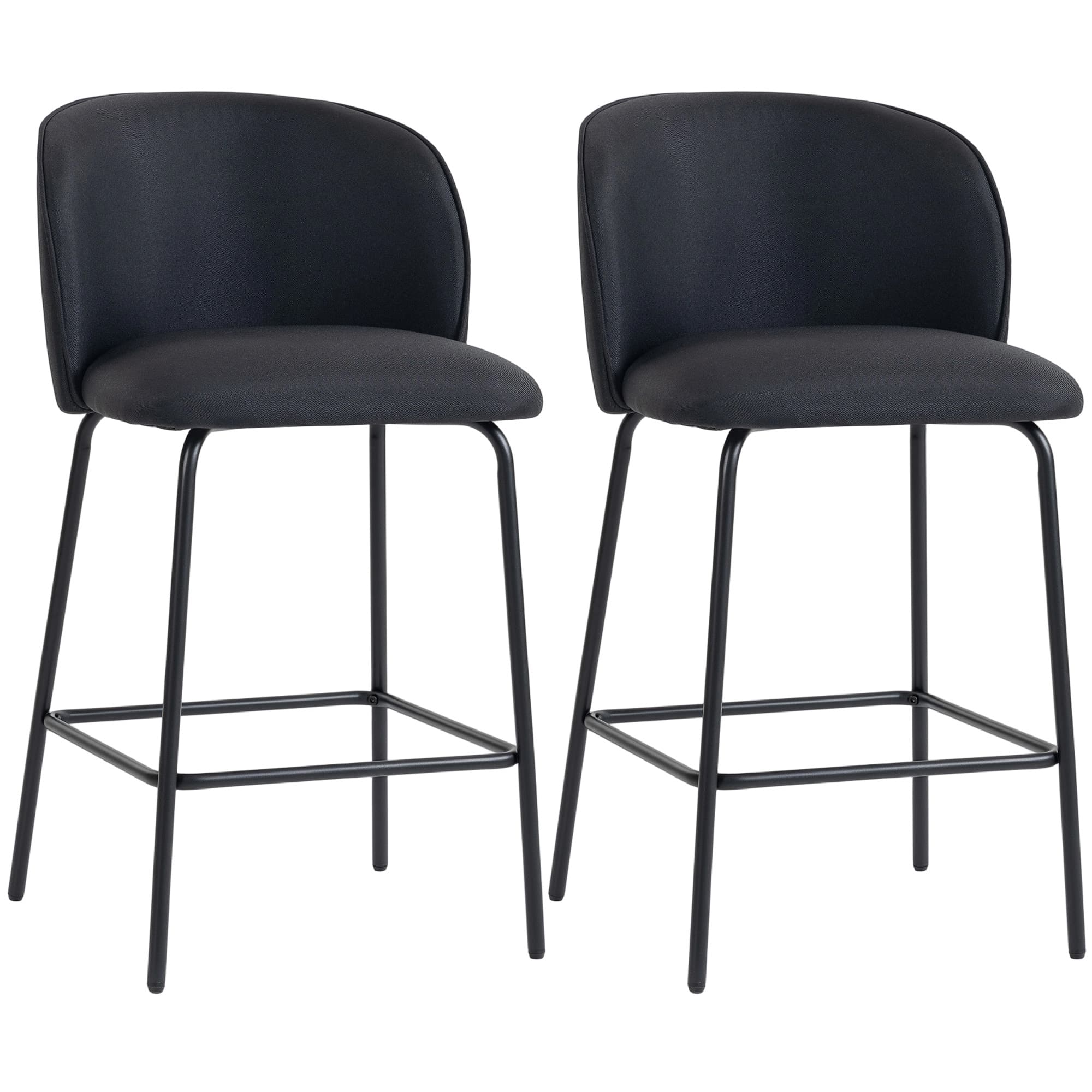 HOMCOM Lot de 2 Tabourets de Bar avec Dossier et Repose-pieds, Revêtement en Tissu et Pieds en Acier, Noir
