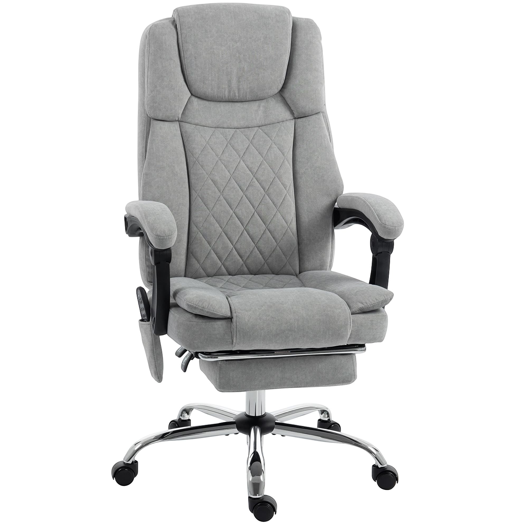 HOMCOM Fauteuil Bureau Massant Vibrant et Chauffant, Chaise Bureau Ergonomique en Velours Imprimé, Dossier Inclinable, Gris