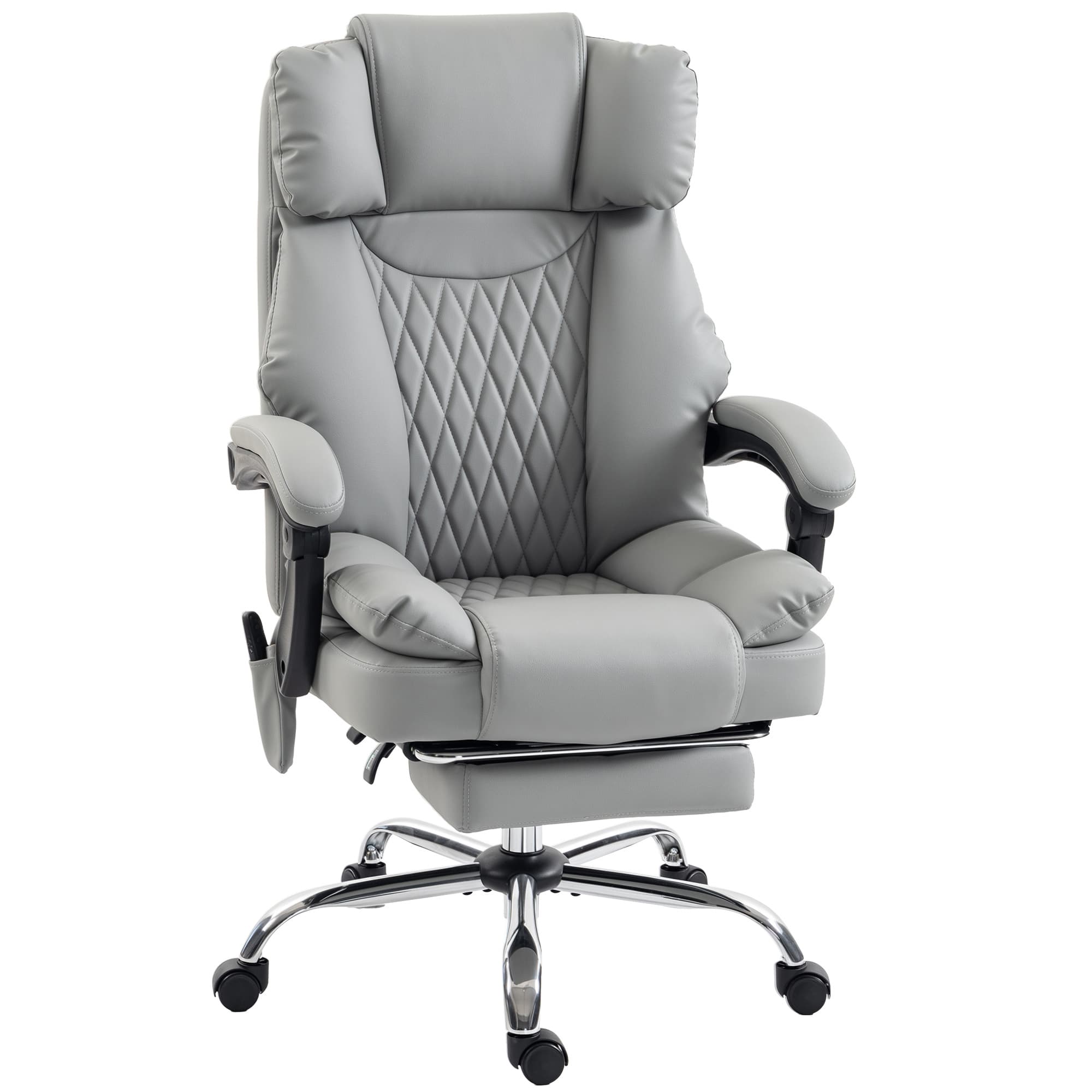 HOMCOM Fauteuil de Bureau Massant Vibrant et Chauffant, Chaise Bureau Ergonomique en PU, Dossier Inclinable, Appuie-Tête, Gris