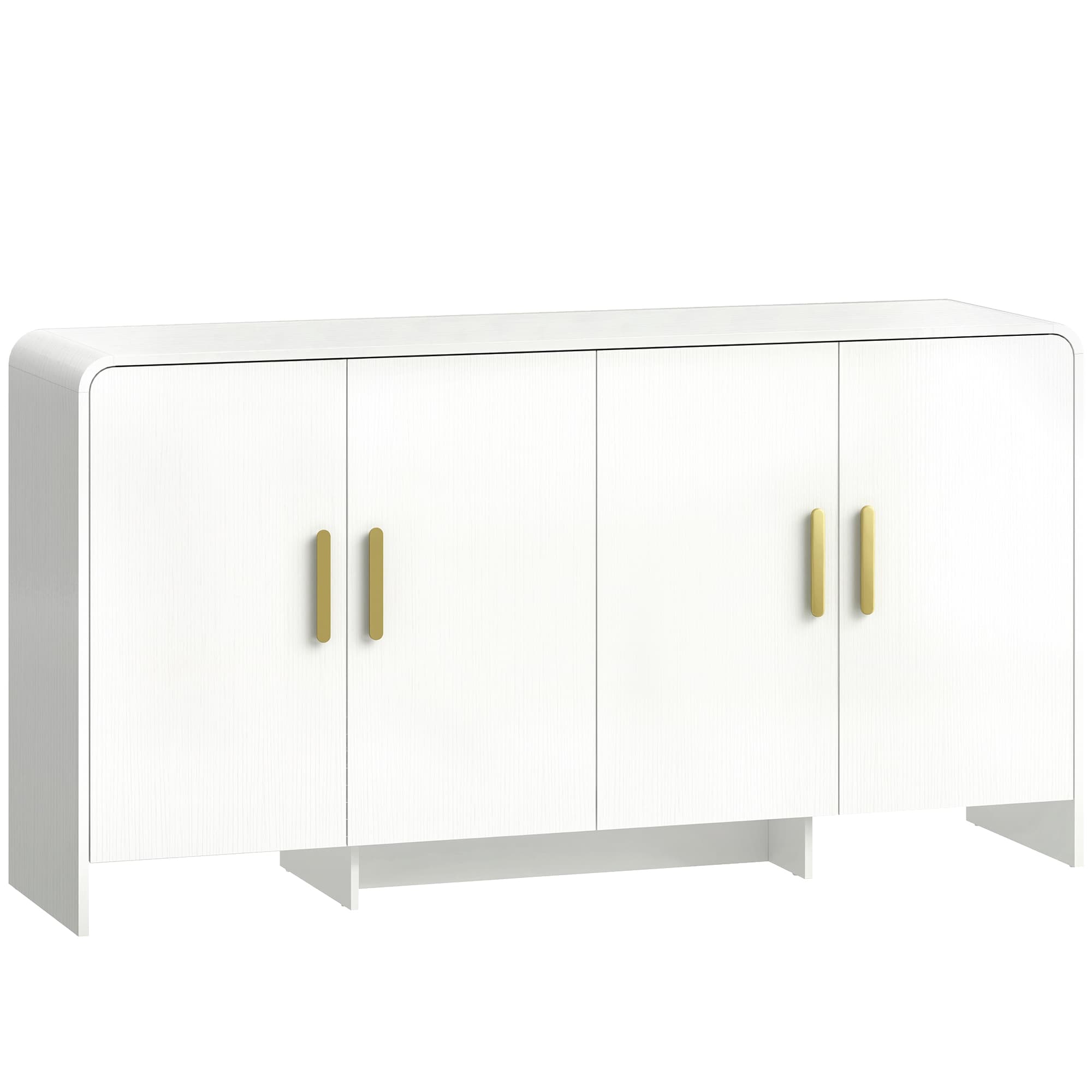 HOMCOM Buffet cuisine, meuble de rangement avec 4 portes à fermeture douce, 4 compartiments et bords arrondis, 152x40x80cm, blanc