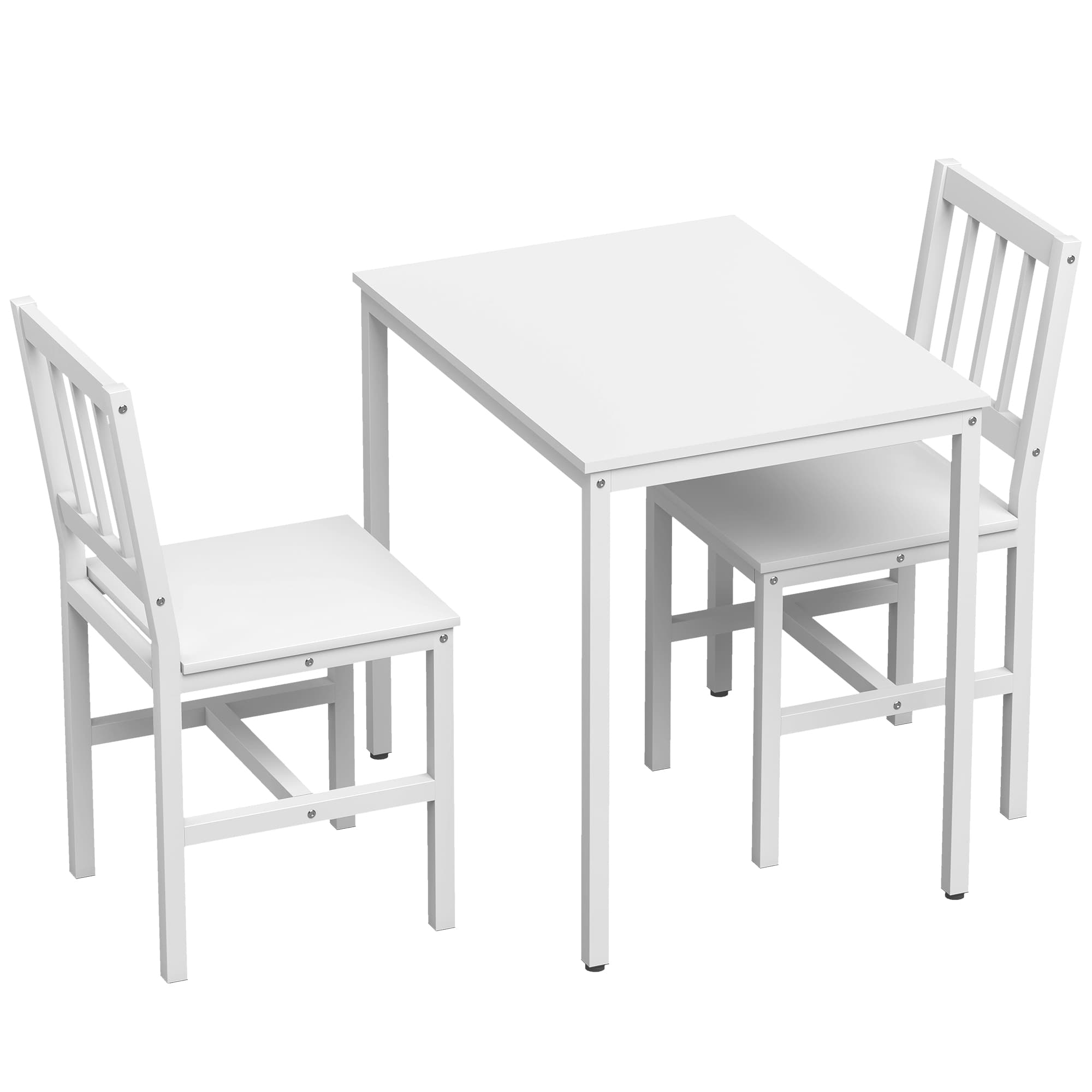 HOMCOM Ensemble Table Salle à Manger avec 2 Chaises, Table de Cuisine Rectangulaire 80 cm, Chaises à Dossier à Lattes, Blanc