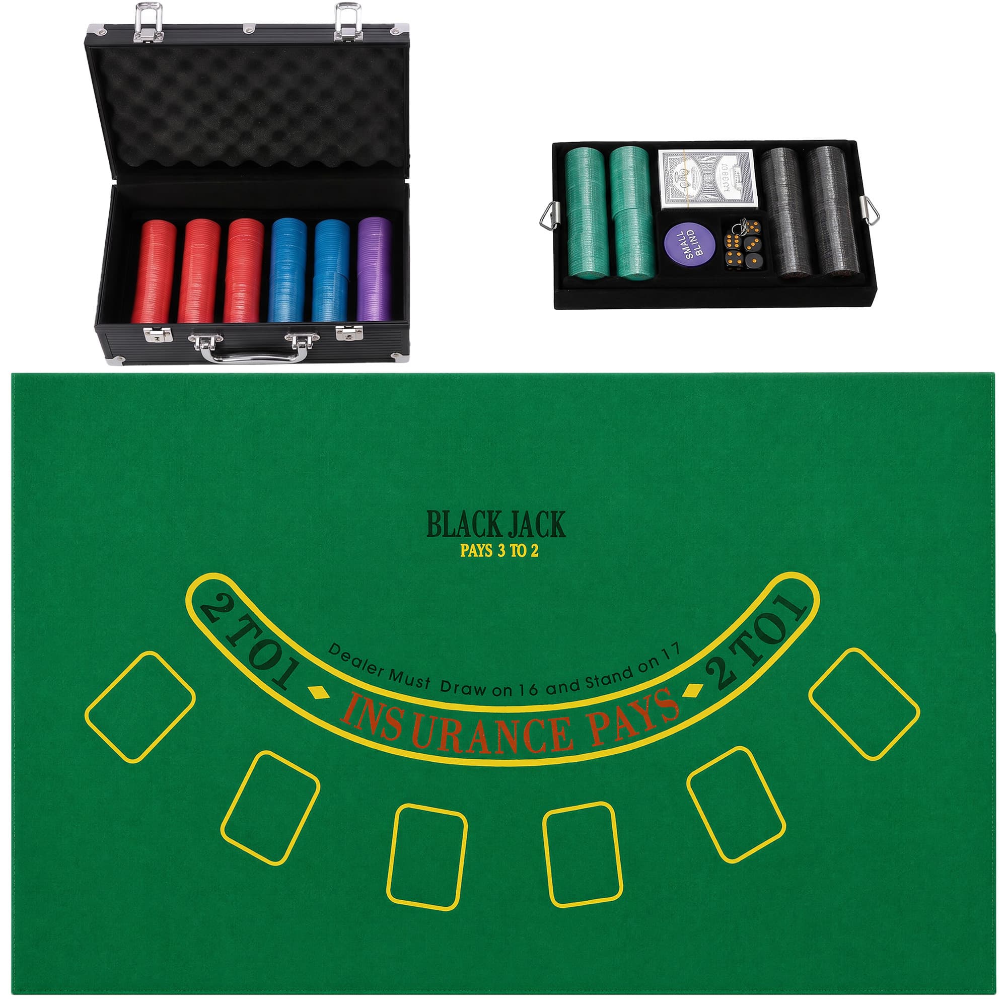 SPORTNOW Mallette de Poker 500 Jetons 5 Valeurs, 2 Jeux de Cartes, Tapis de Jeu, Bouton Dealer, Blind, Alu, 31x17x11,5cm, Noir