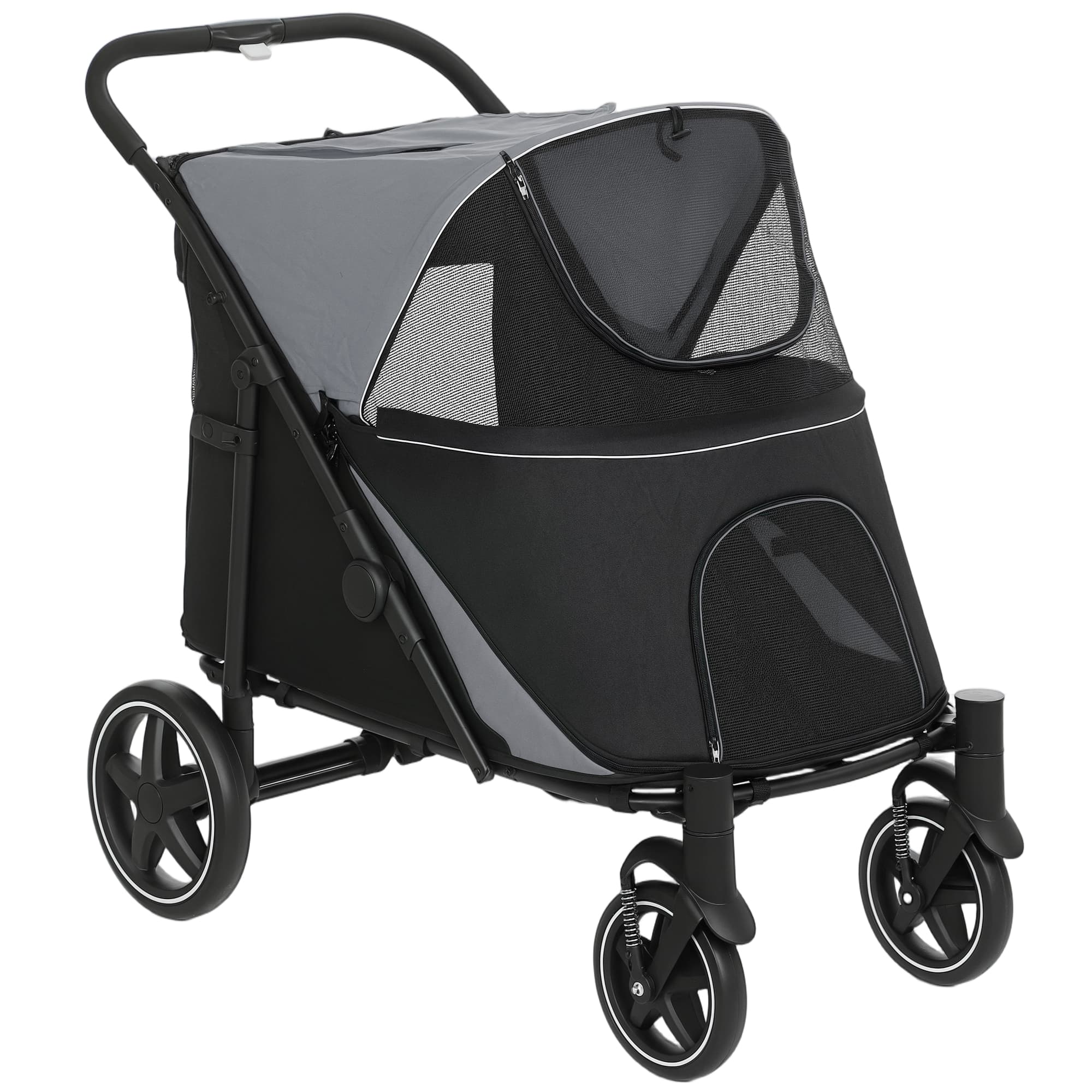 PawHut Poussette chien chariot pour chat 4 roues pliage en un clic laisse de sécurité charge 30 kg 112 x 67 x 100 cm noir