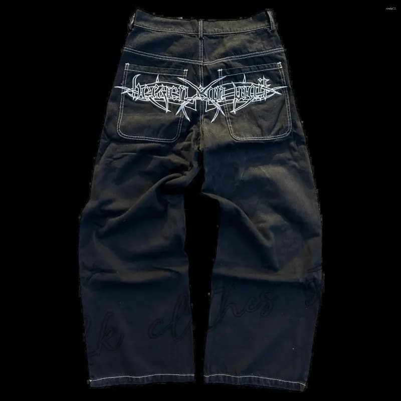 Men's Jeans Y2K Haruku Retro Skull Graphic Baggy Black Pants Mens Punk Rock Hip Hop Gothic Wide Leg Trousers Streetwear
