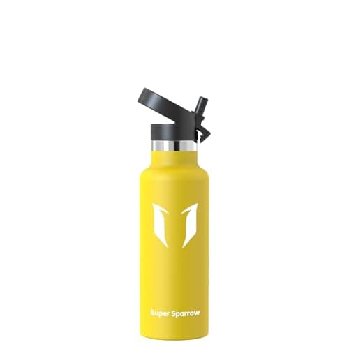 Super Sparrow Gourde Isotherme - 18/10 Ultra Léger Bouteille Isotherme - 500ml - Gourde INOX Bouche Standard -Gourde Sport Étanche Avec Couvercle à Paille - Gourde Enfant sans BPA, pour Voyages,Maison