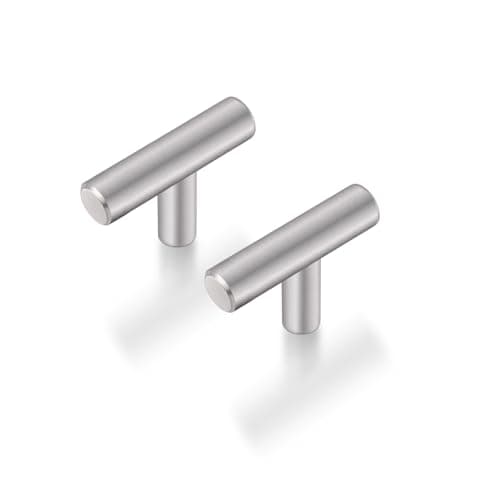 Probrico - Boutons d'armoire uniques en acier inoxydable, finition NICKEL SATINÉ, quincaillerie de meuble pour tiroirs et vanités, pack de 5 - Design européen de style barre en T, avec trou unique