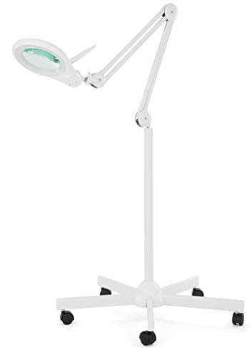 Neatfi Bifocals Lampe loupe Super LED 1 200 lumens avec base pivotante à 5 roues, double dioptrie 5/20, intensité variable, 60 LED SMD, lentille de 12,7 CM de diamètre (Blanc)