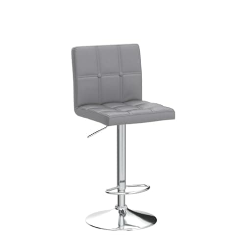 Leader Accessories Lot de 2 Tabourets de Bar,Double Couture Dos Carré avec Bouton Décoration, Réglage en Hauteur avec Dossier,Revêtement en PU, Rotatif à 360 Dégrées, pour Comptoir,Cuisine,Gris Clair