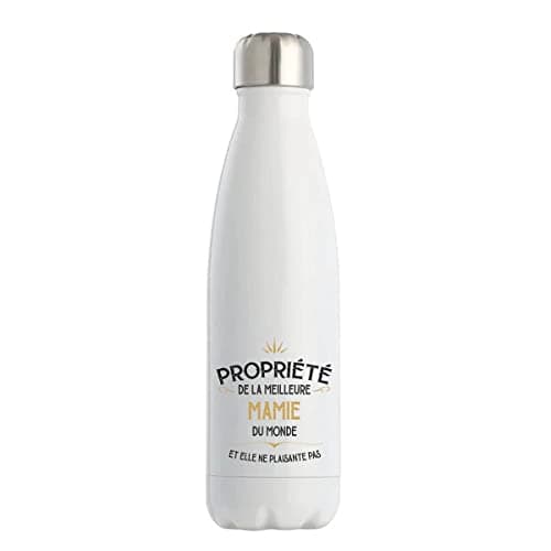 Gourde Isotherme Mamie Propriété | Bouteille Thermos 50 cl en acier inoxydable réutilisable écologique pour cadeau famille original et drôle