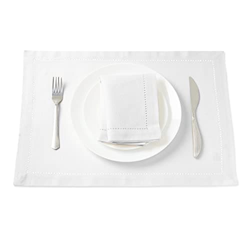 Encasa Homes 100% Pur Coton Sets de Table Couture ourlée à Manger Taille 48x33 cm (rectangulaire) - Blanc - Lot de 4 | Parfait pour fêtes, Maison, cafés, Restaurants et hôtels - Lavable Machine