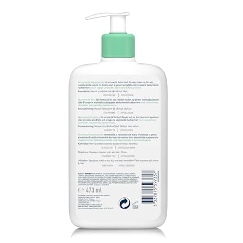 CeraVe - Gel Moussant - Nettoie & Elimine l'Excès de Sébum Sans Altérer la Barrière Cutanée - Acide Hyaluronique, Céramides & Niacinamide - Peau Normales à Grasses - 2x473ml